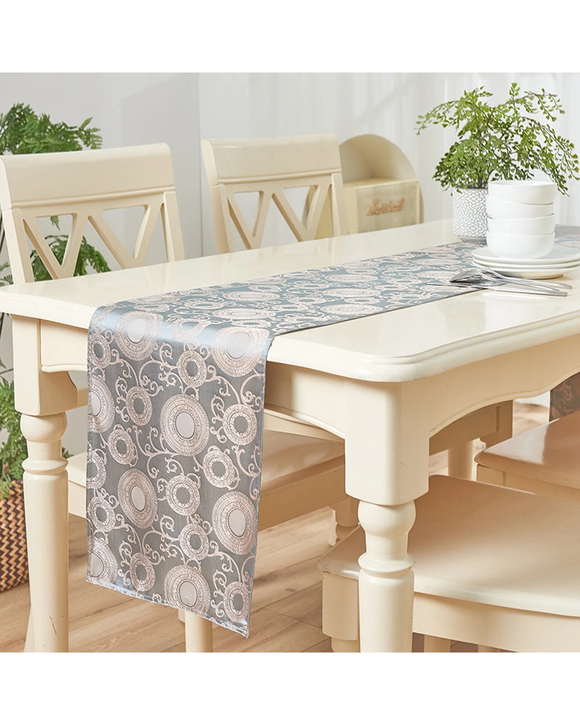 2 Cotton More Premium Sateen Jacquard Dining Table Runner - Pattern, 2 of 7