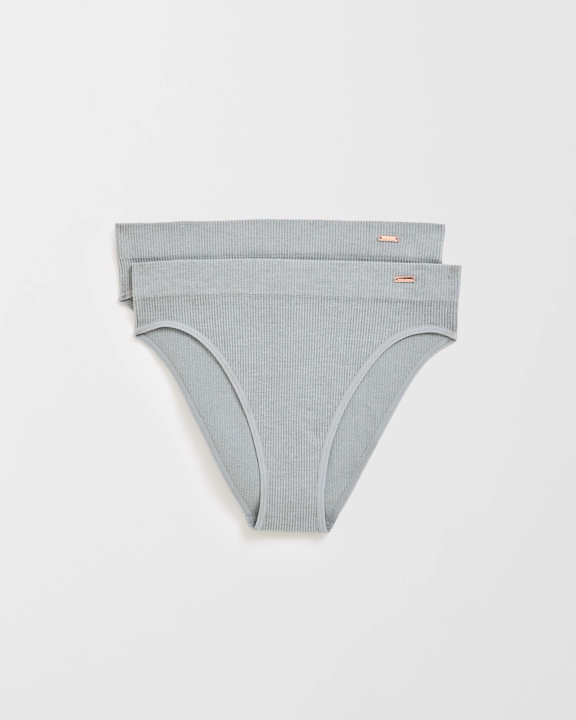1 Lily Loves 2 Pack Ribbed Seamfree High Waisted Bikini Briefs GREY MARLE, 1 of 4