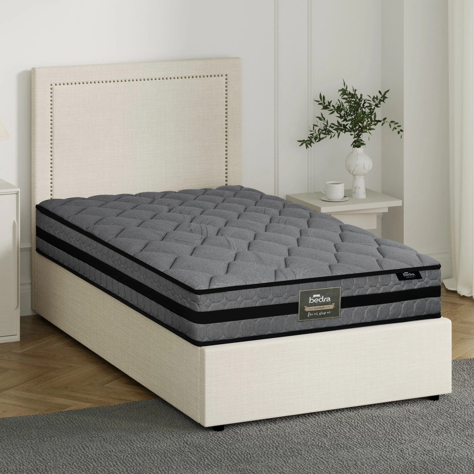 4 Oikiture Bed Frame King Single Size Gas Lift Storage Beds With Mattress Set ADI - Beige, 4 of 8
