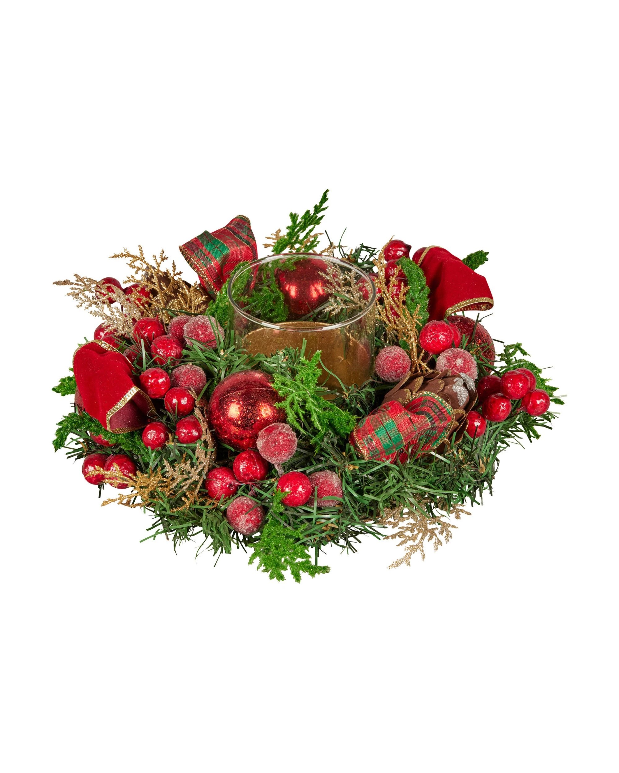 1 Christabelle 26cm Christmas Centrepiece Lush Green Decor Berries And Baubles, 1 of 4
