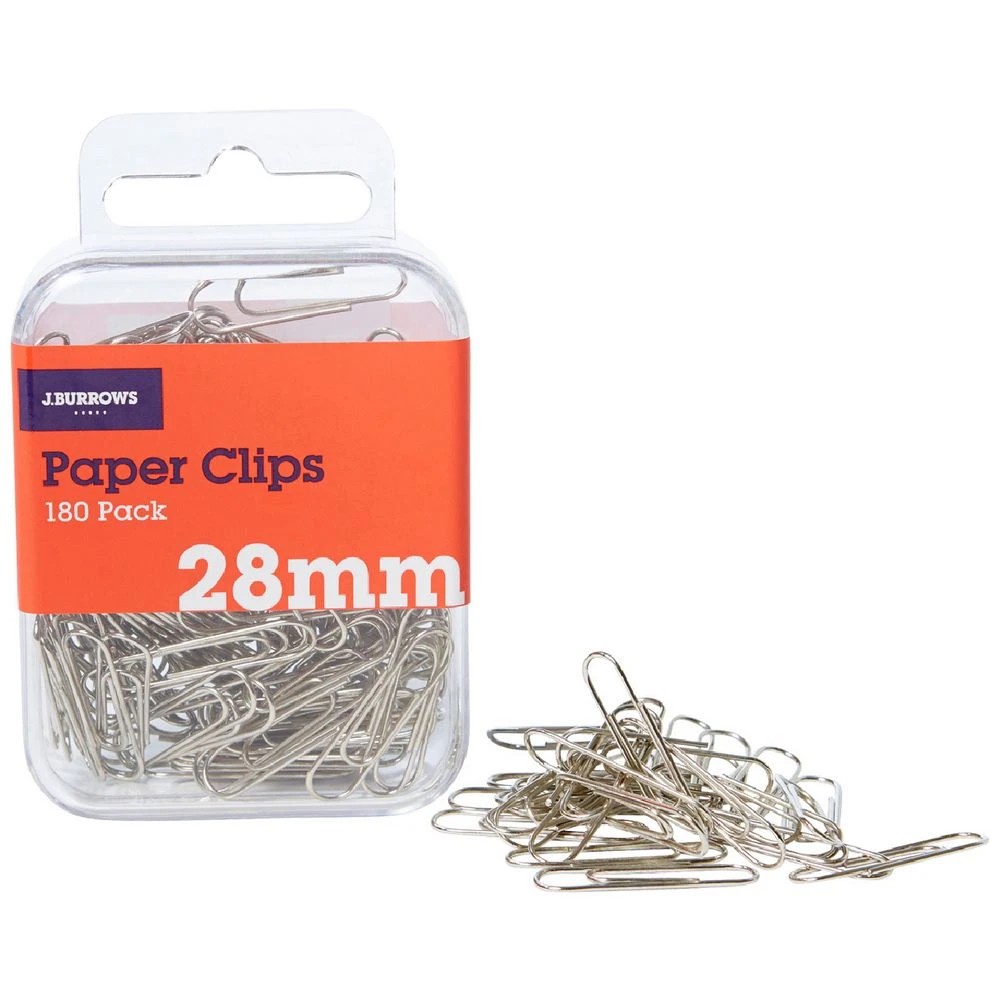 1 J.Burrows 28mm Paper Clips Silver 180 Pack, 1 of 3