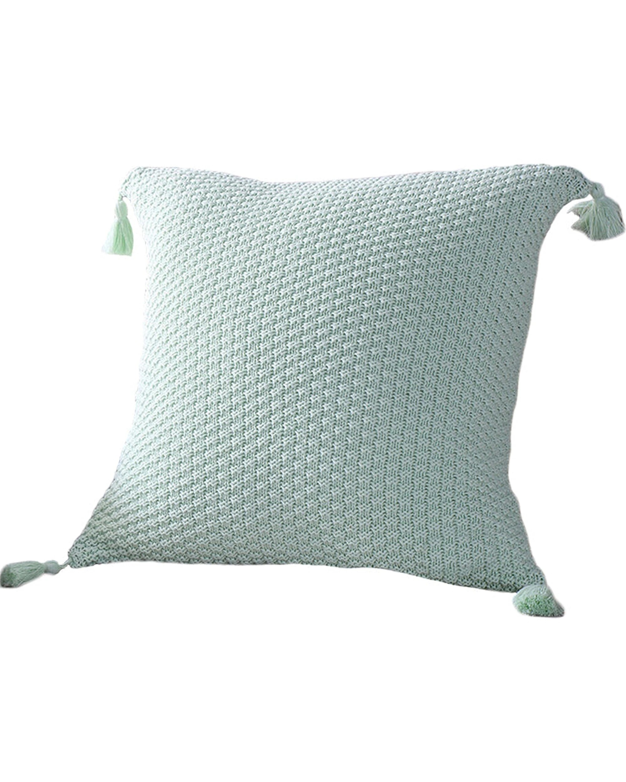 1 Cotton More Premium Cotton Knitted Tassel Cushion Cover 45x45cm Mint - Green, 1 of 3