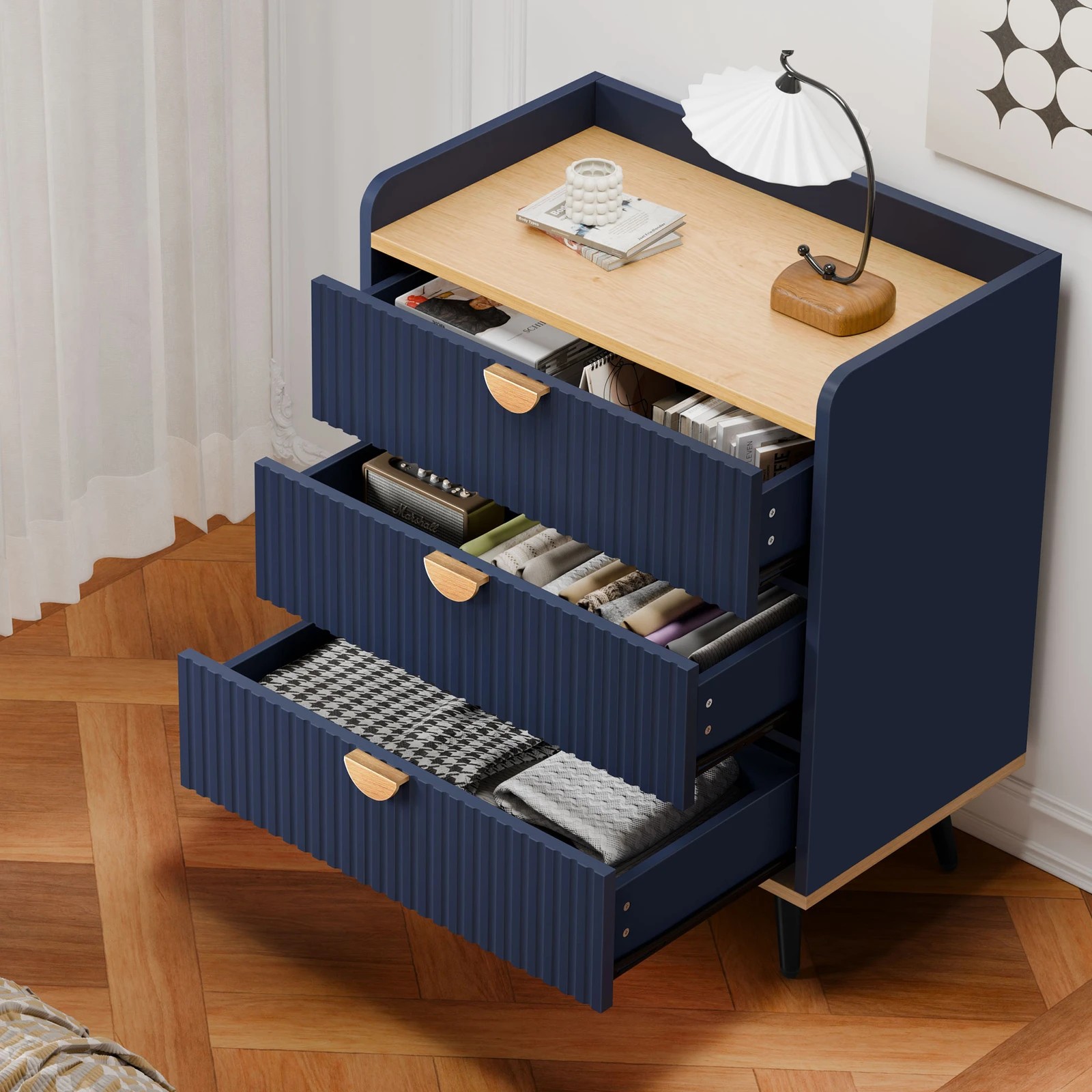 2 Alfordson 3 Chest of Drawers Modern Storage Cabinet Dresser Blue - Blue, 2 of 10