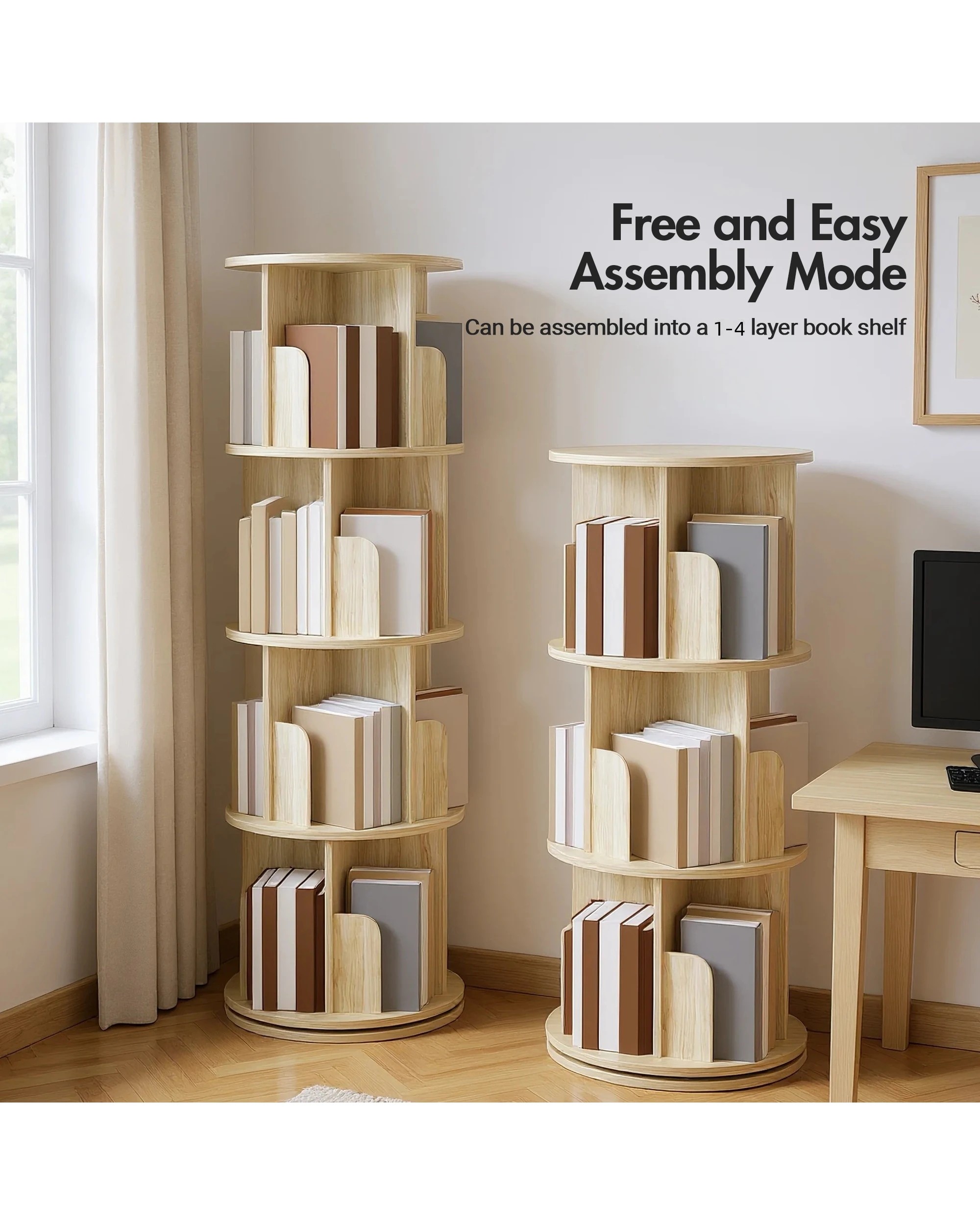 5 Advwin 4 Tiers Bookshelf Rotating Corner Bookcase Cabinet Revolving Display Stand Rack Oak, 5 of 8