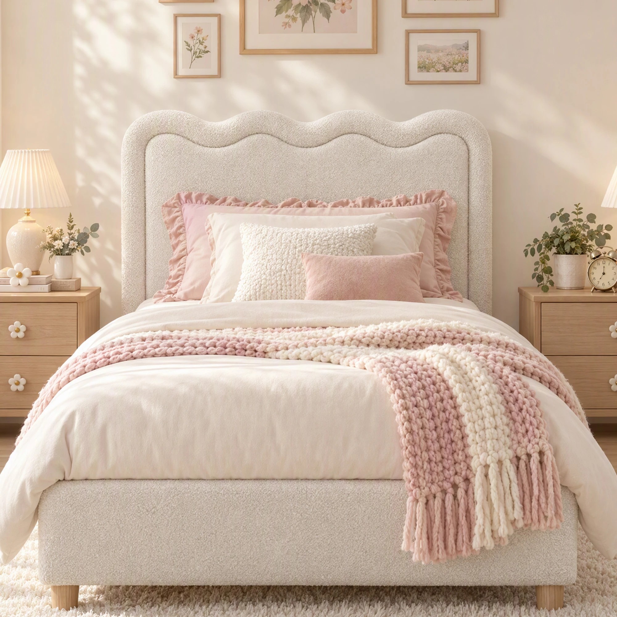 Artiss Boucle Bed Head Upholstered Wavy Headboard - Double Bed - Beige ...