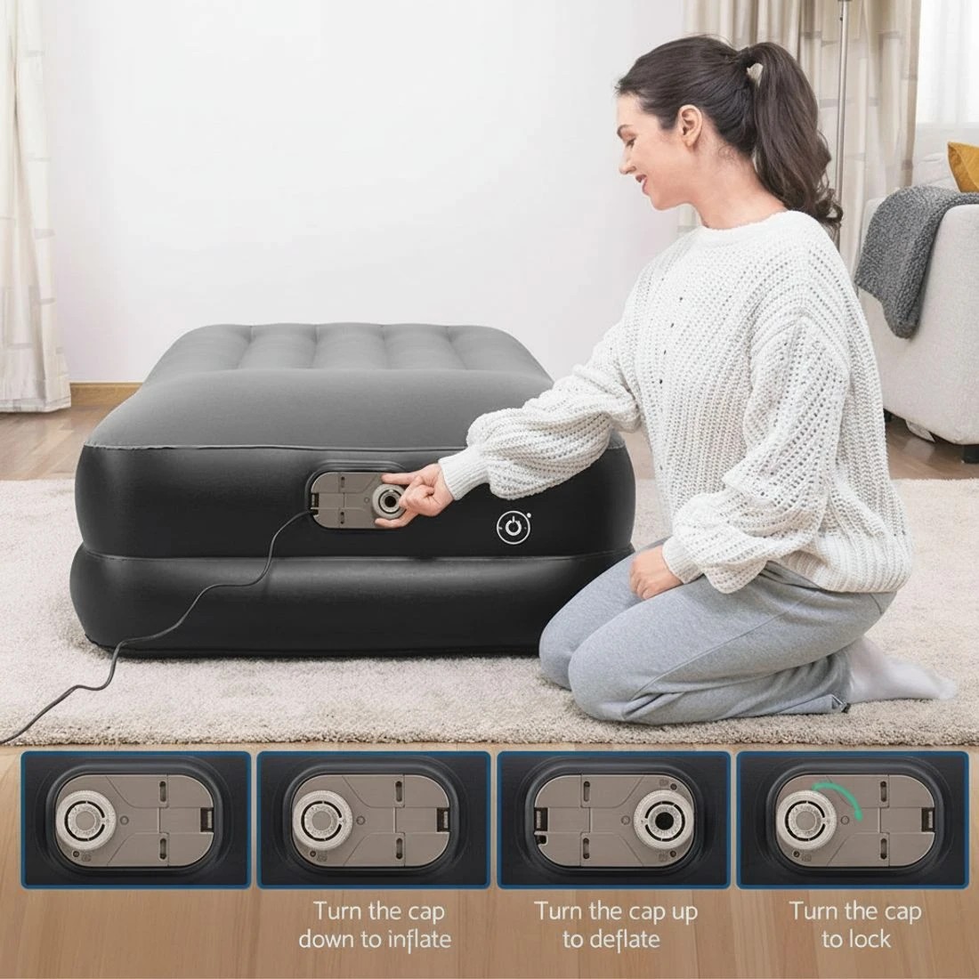 7 Bestway Air Mattress Single 46cm Inflatable Bed Airbed Comfortable Support Guest Bed Fast Inflate Portable - Black, 7 of 7