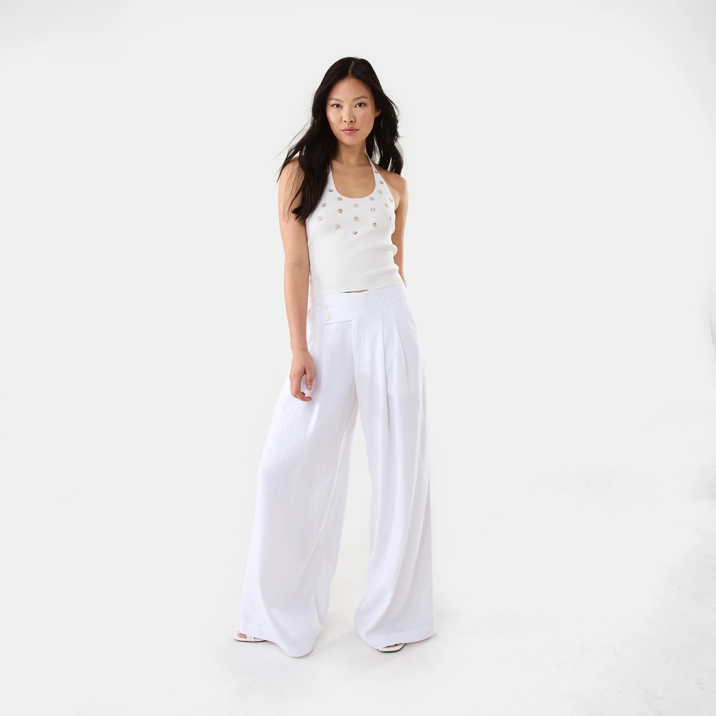 2 Linen Blend Palazzo Pants White, 2 of 8