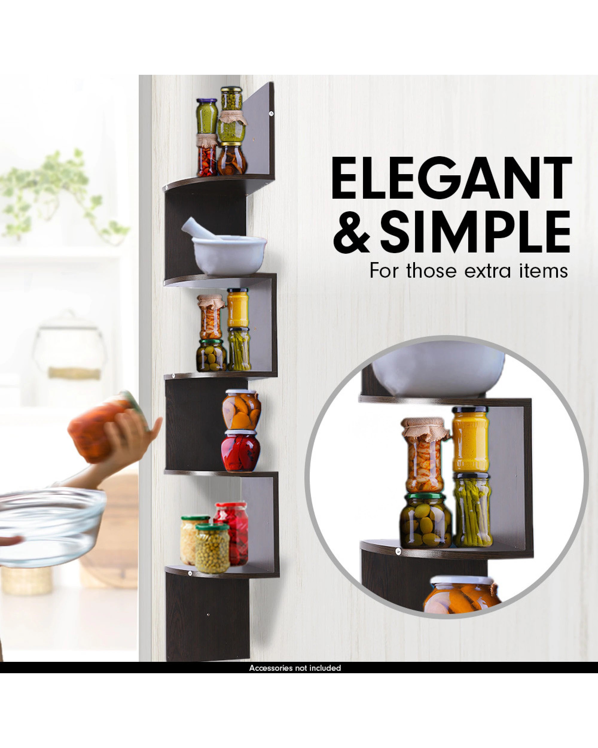 2 Sarantino 5-tier Corner Wall Shelf Display Storage Shelves Dark Brown, 2 of 5