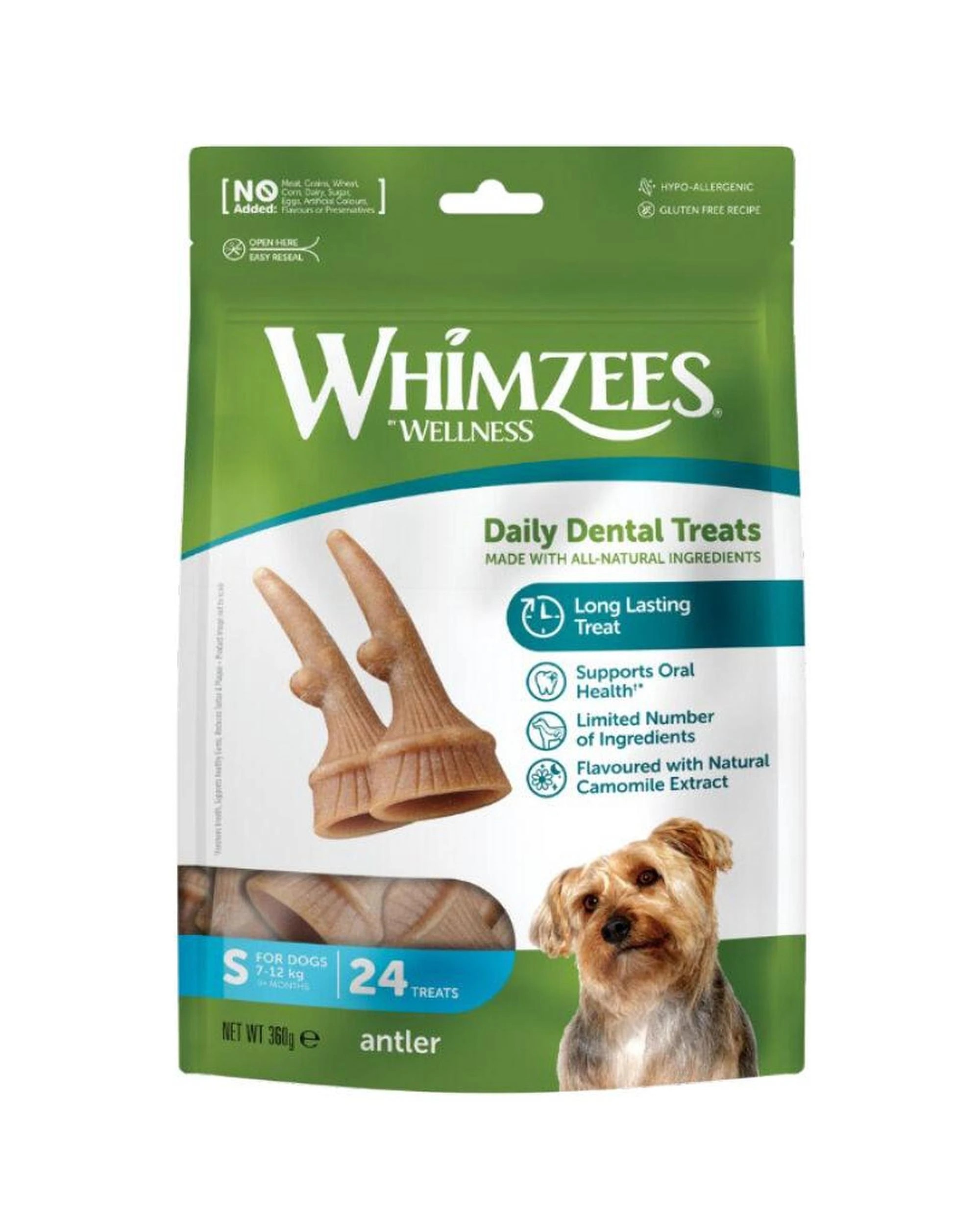 1 Whimzees Antlers Daily Dental Treats for Small Dogs 7-12kg 24pk, 1 of 1
