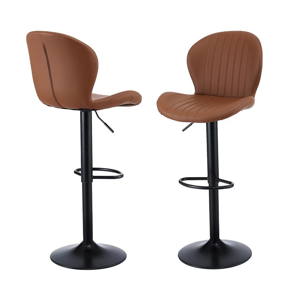 1 Artiss 2x Bar Stools Kitchen Swivel Gas Lift Counter Chair Shell Leather - Brown, 1 of 7
