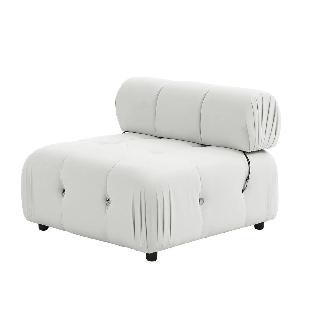 2 Foret 1pc Armless Seat Modular Extension Lounge Couch Tufted Velvet Sofa Beige, 2 of 9