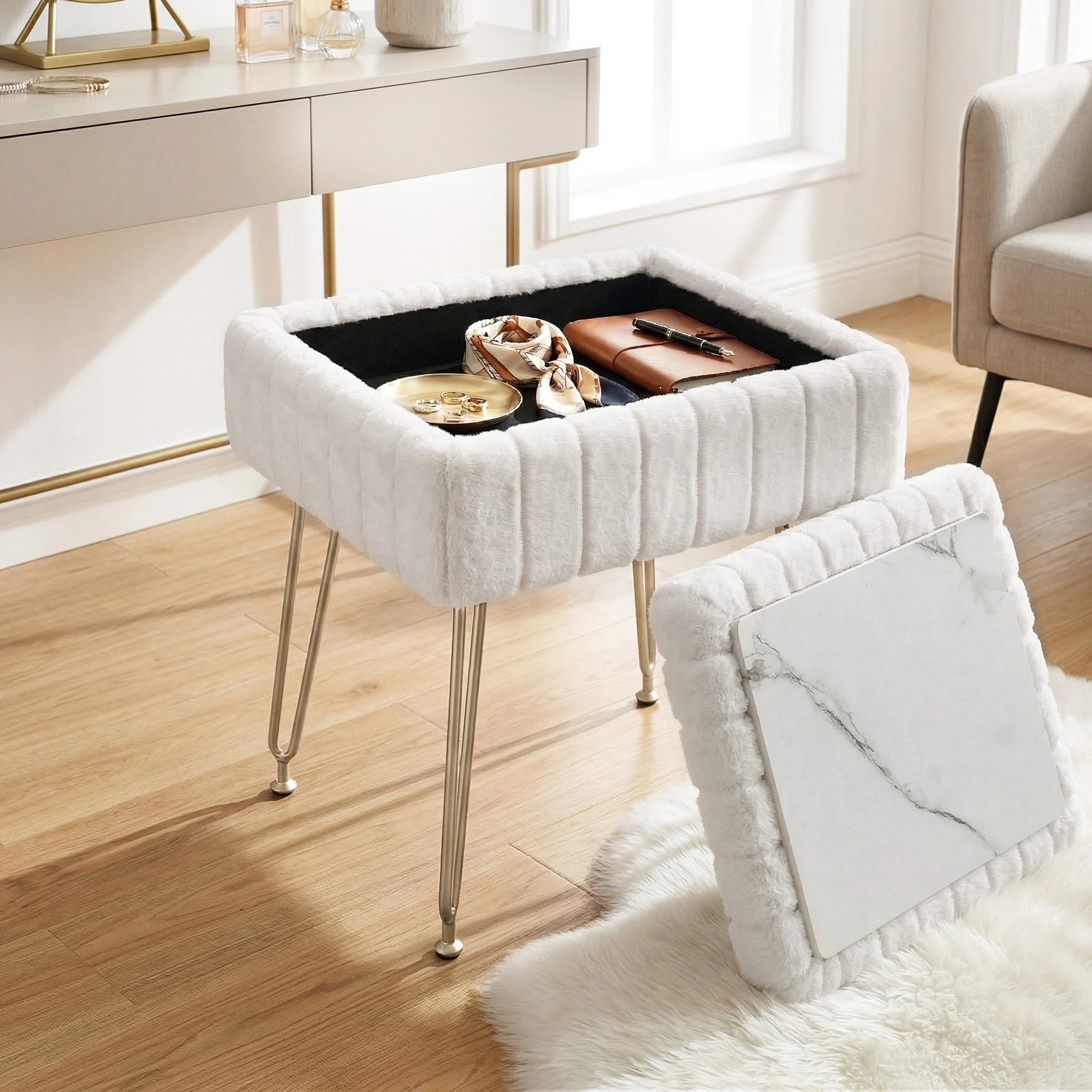 4 Artiss Storage Ottoman Vanity Foot Stool - White, 4 of 4