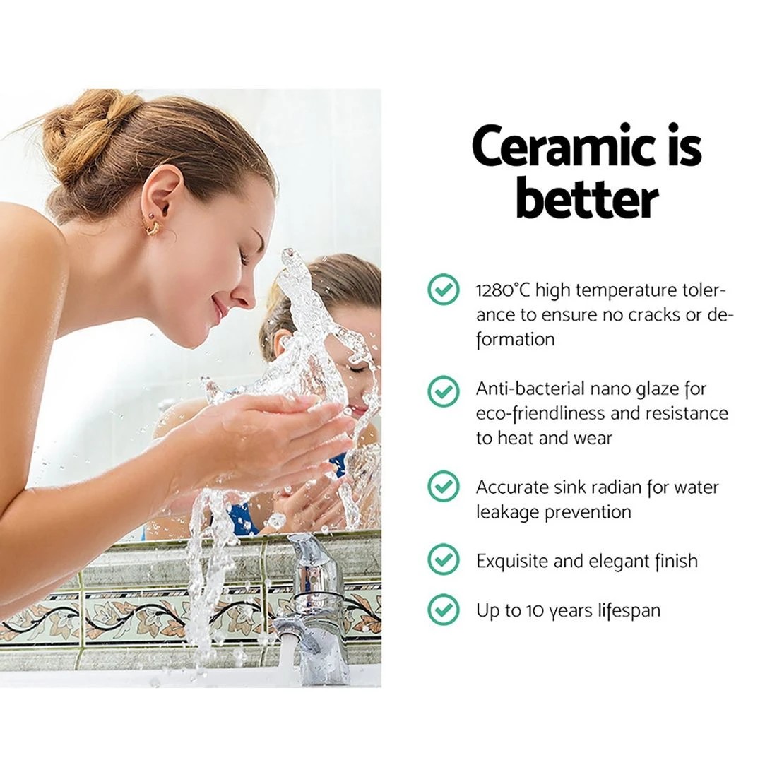 1 Cefito Bathroom Basin Ceramic Vanity Sink Hand Wash Bowl 41x41cm - White, 1 of 5