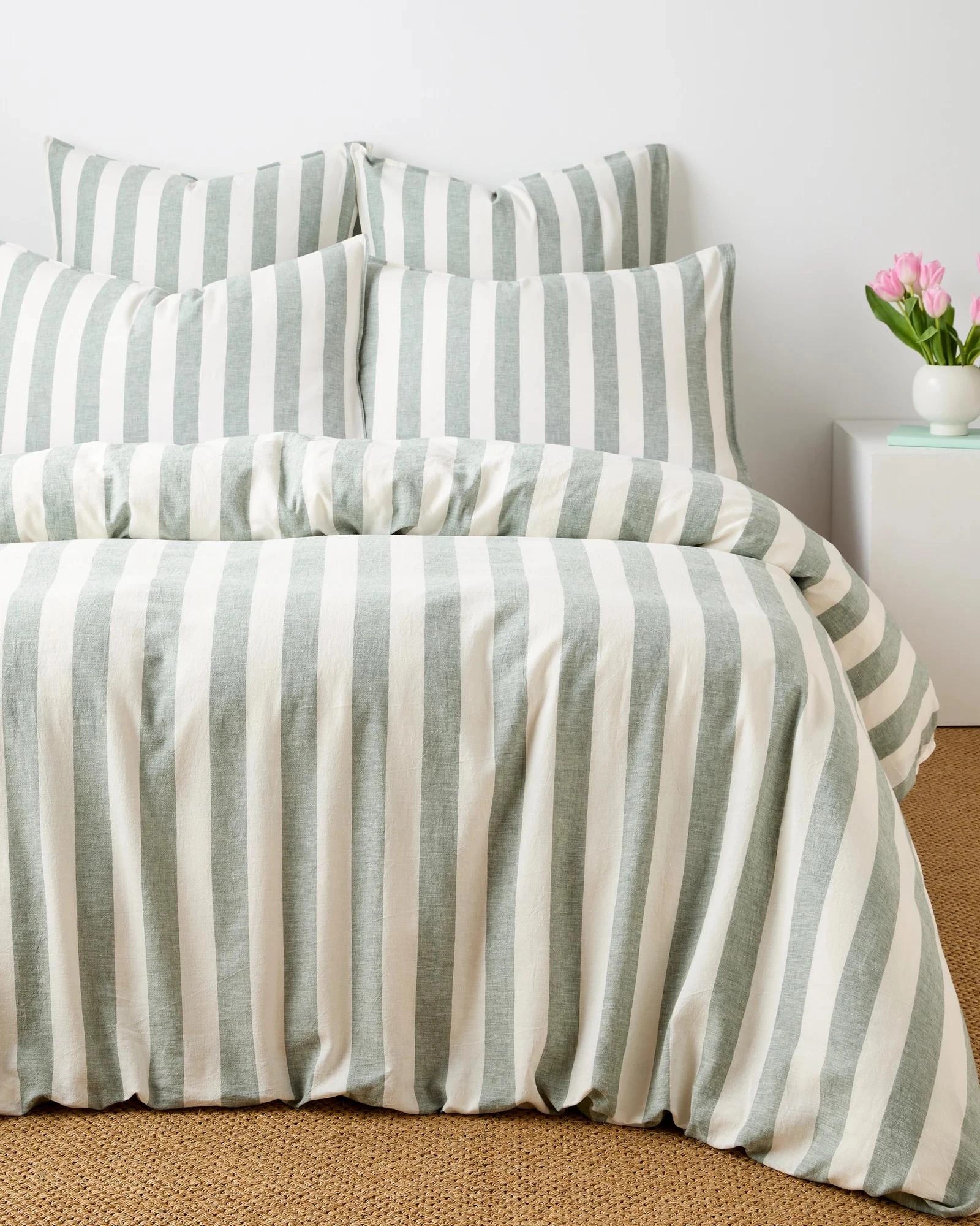 1 Target Reid Stripe Linen/Cotton Quilt Cover Set - Agave - King Bed - Green, 1 of 3