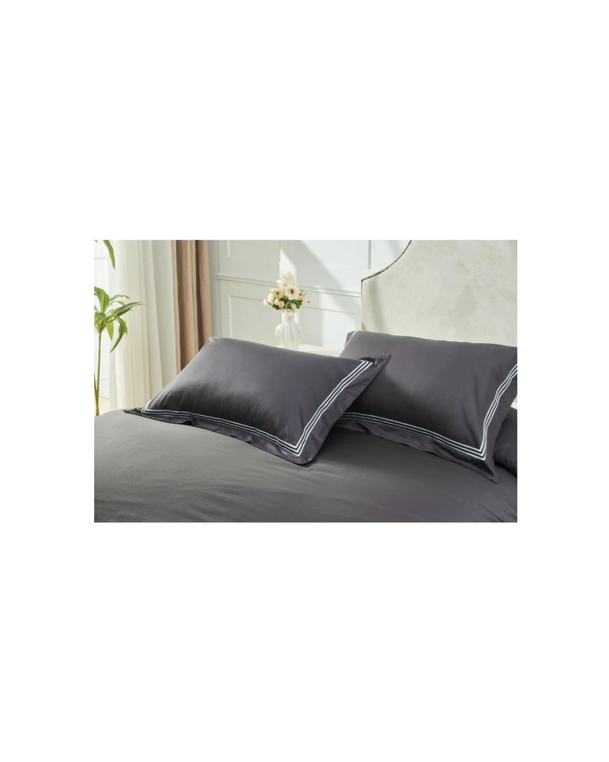 3 Grosvenor House 2PK 500TC Hotel Embroidered Tailored Pillowcases  With White - Charcoal, 3 of 4