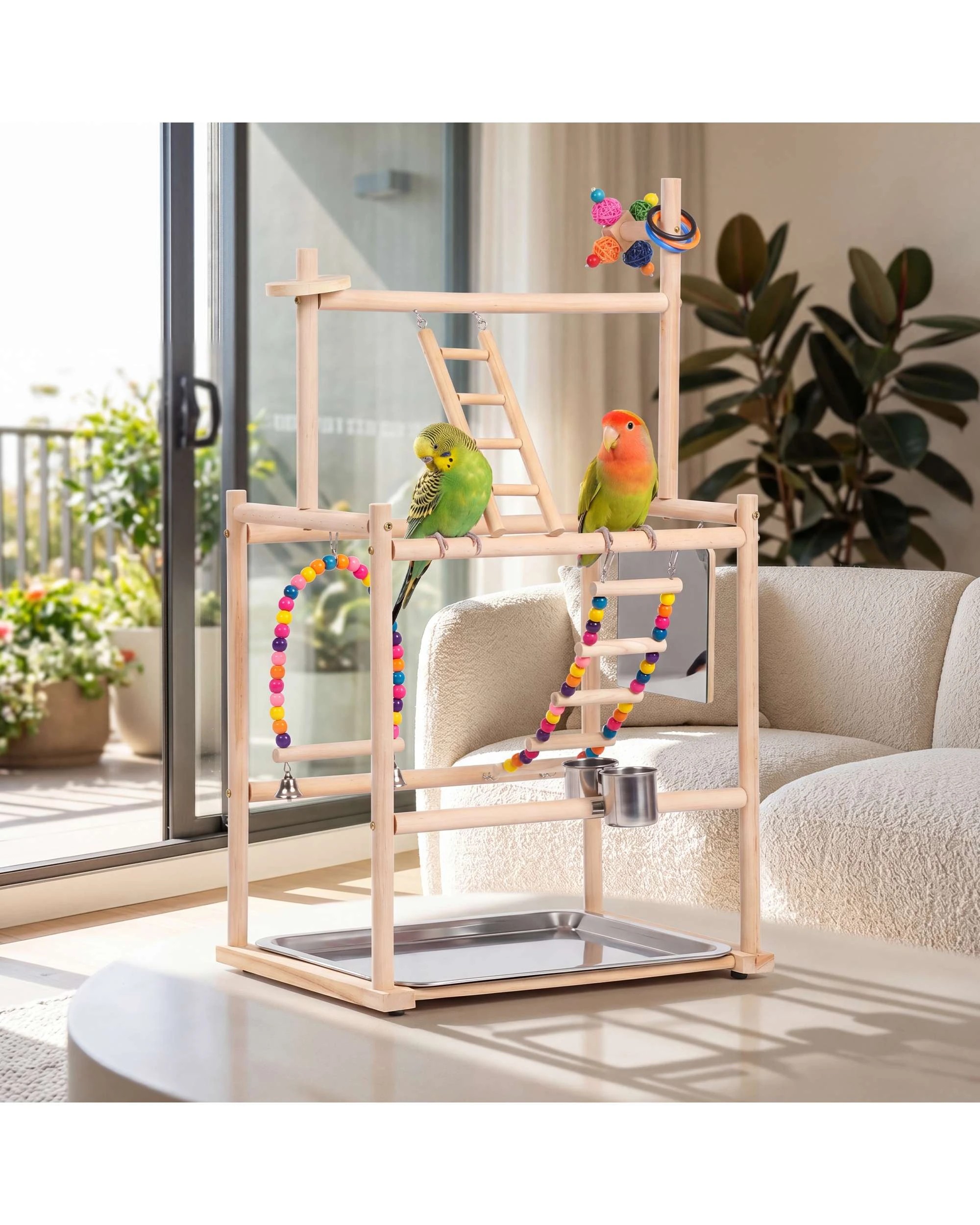 2 Advwin Bird Playground Natural Wood Parrot Playstand, 2 of 8