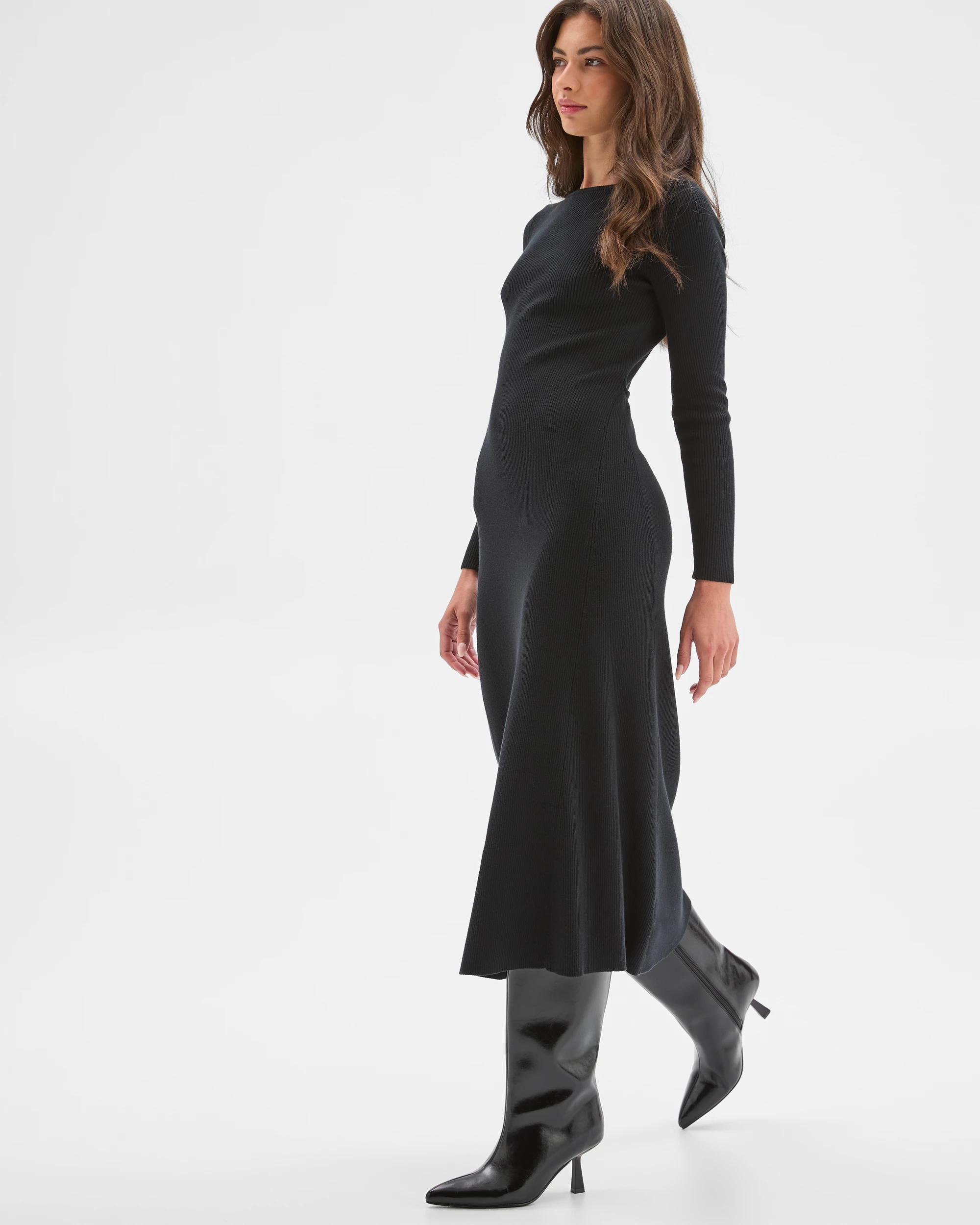 3 Target Petites Petites Long Sleeve Knit Midi Dress BLACK, 3 of 8