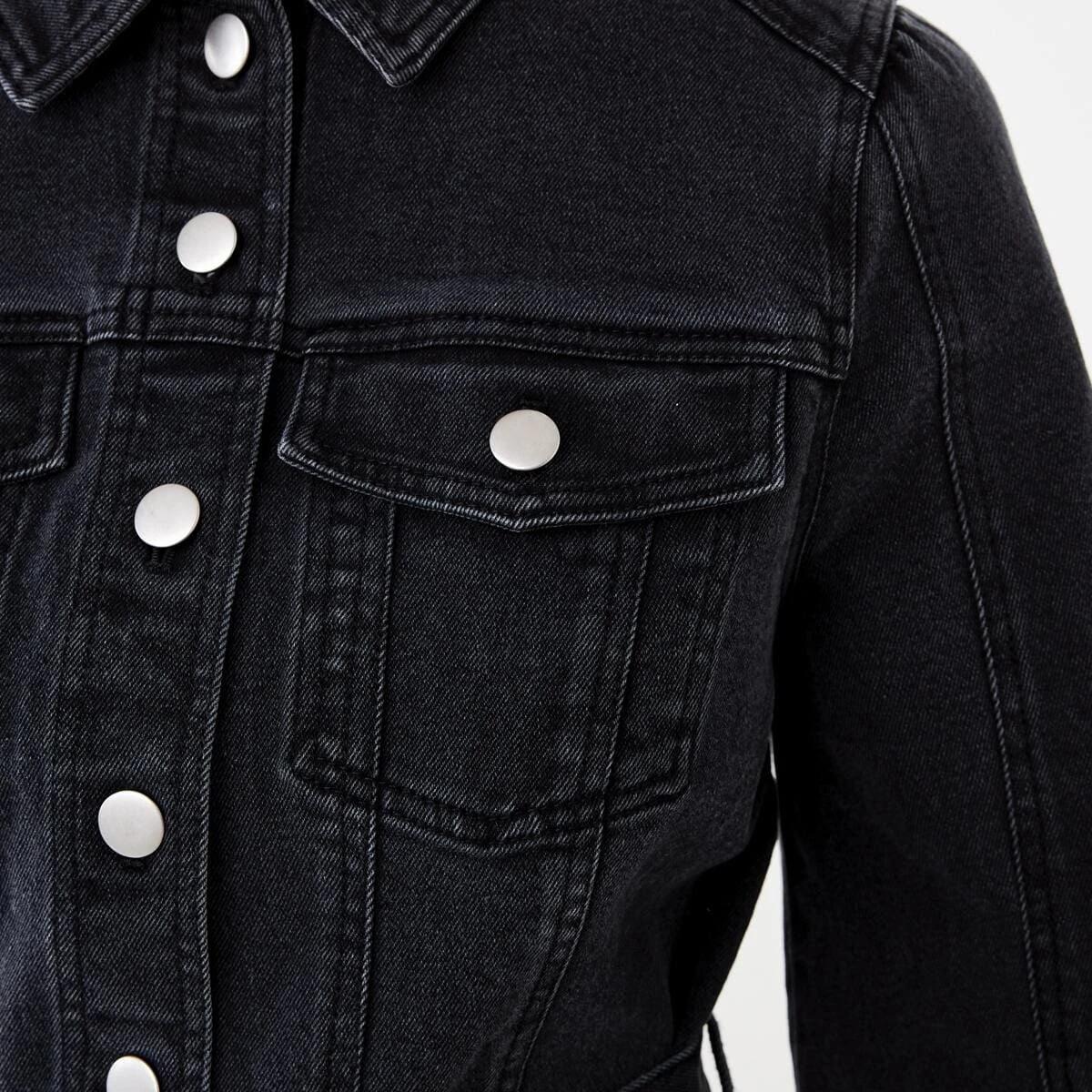 5 Long Sleeve Belted Denim Mini Dress Black Wash, 5 of 9