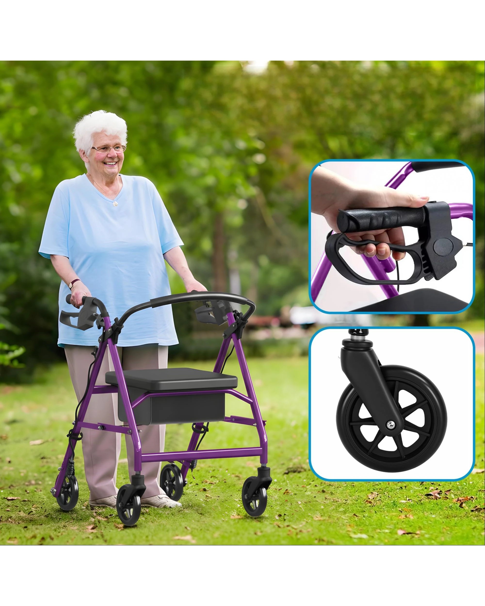 5 Advwin Lightweight Rollator Walker 4-Wheel Folding Mobility Aid -Purple, 5 of 7