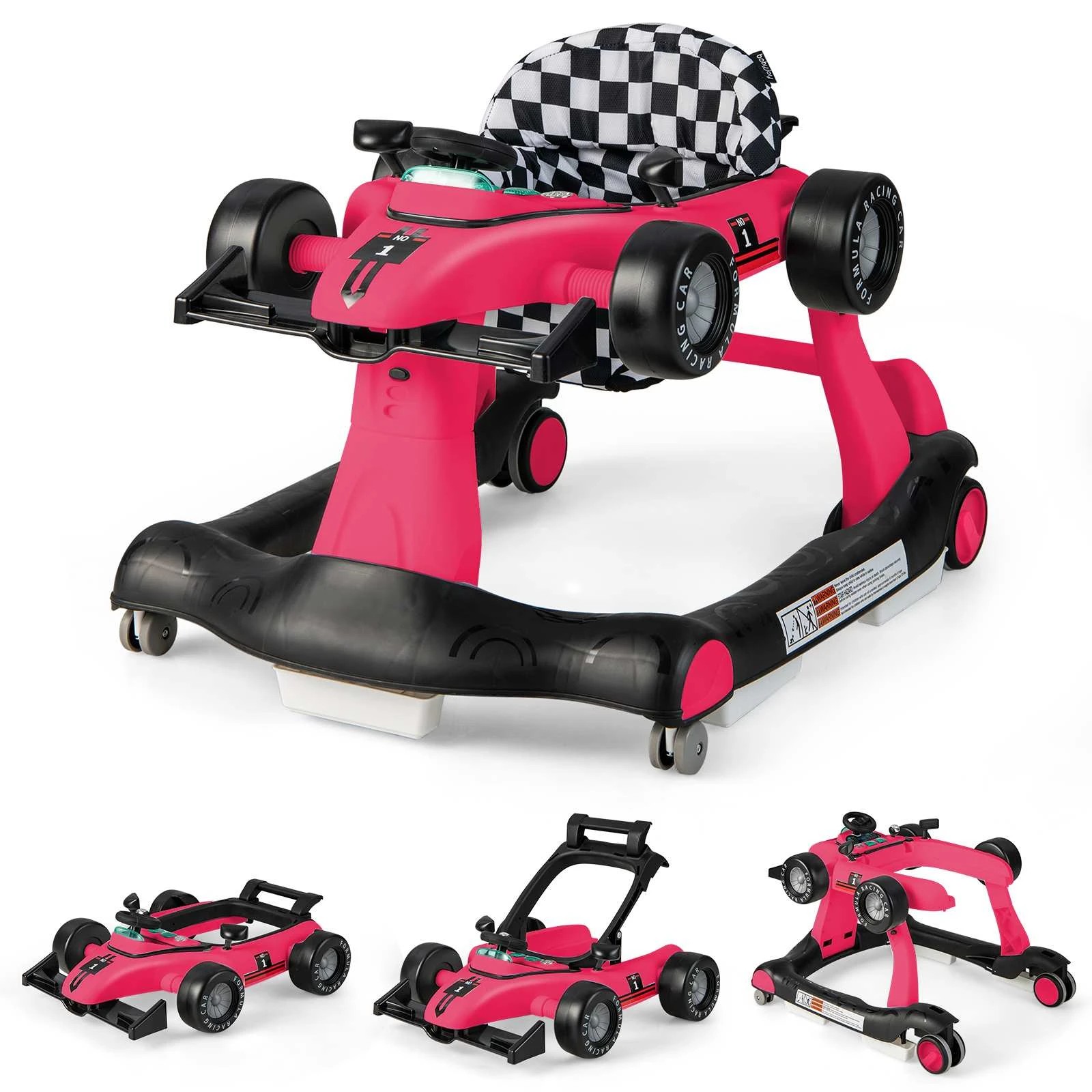 1 Costway 4in1 Baby Walker Stroller Folding Ride on Toy Car - Pink, 1 of 1