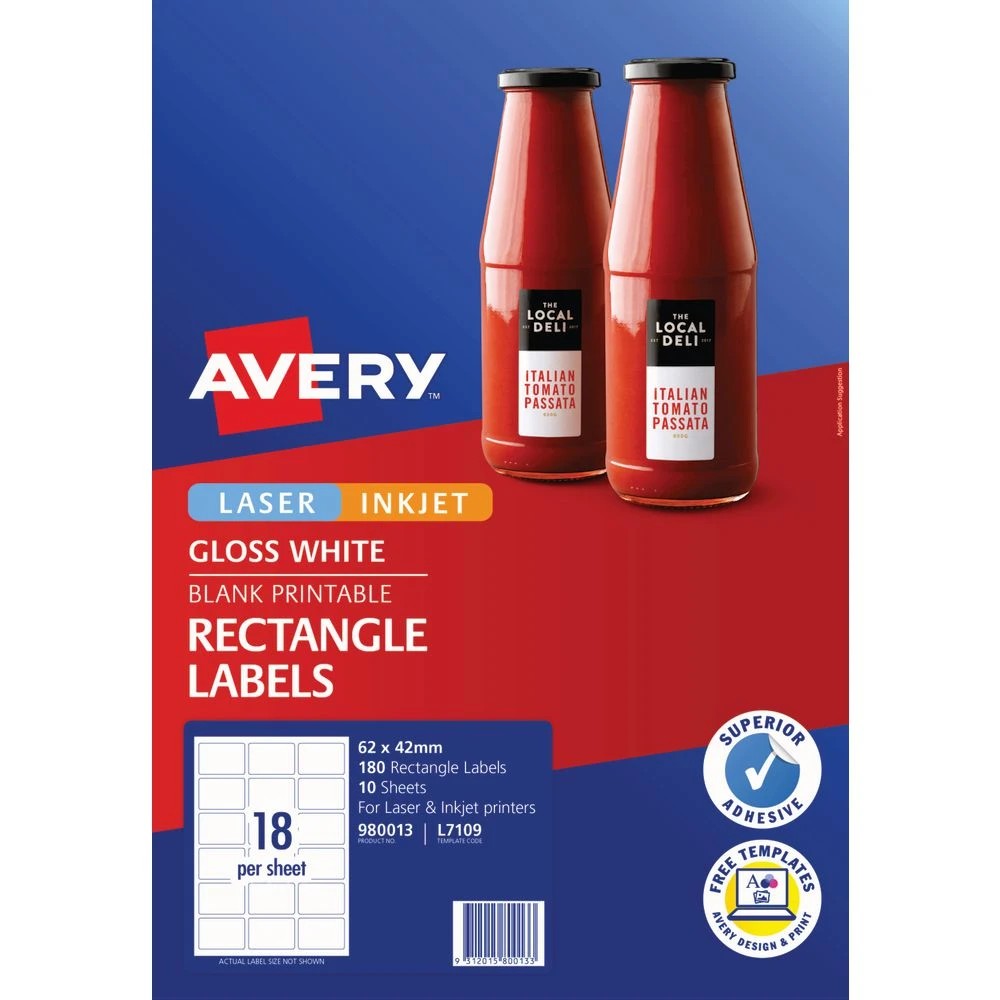 2 Avery 18UP Inkjet Laser Rectangle Labels Gloss White 10 Sheet, 2 of 6