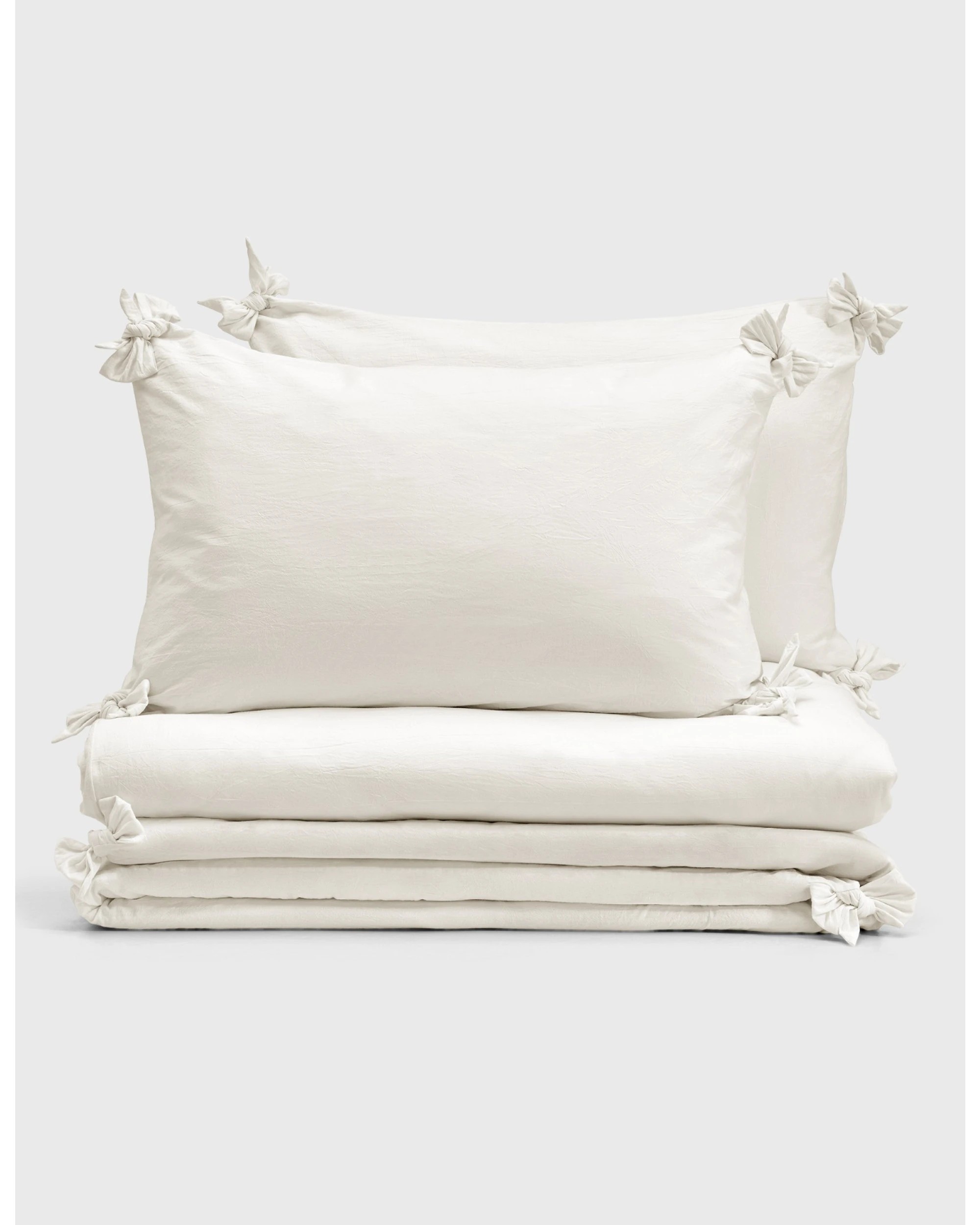 6 Dreamaker Bonnie Washed Cotton Quilt Cover Set with Bows - Queen Bed - White, 6 of 9