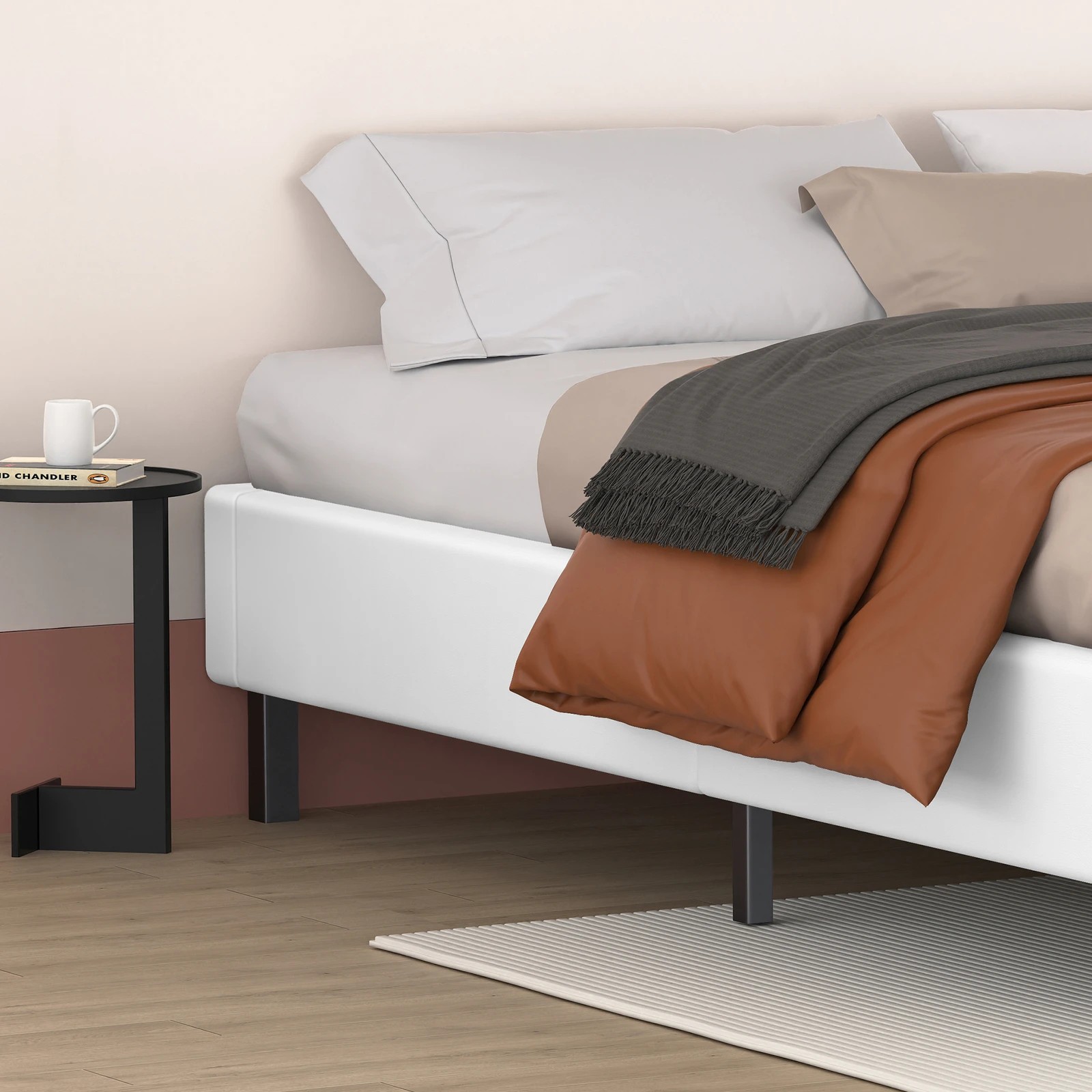 4 Alfordson Bed Frame King Size Mattress Base Foundation Leather Basel - White, 4 of 10