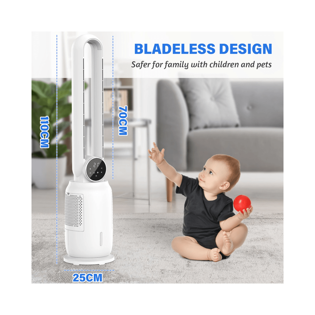 5 Advwin Bladeless Fan, 2.5l Evaporative Air Cooler With 3 Speeds, Remote Control, Night Light, Electric Purifying Fan, 5 of 5