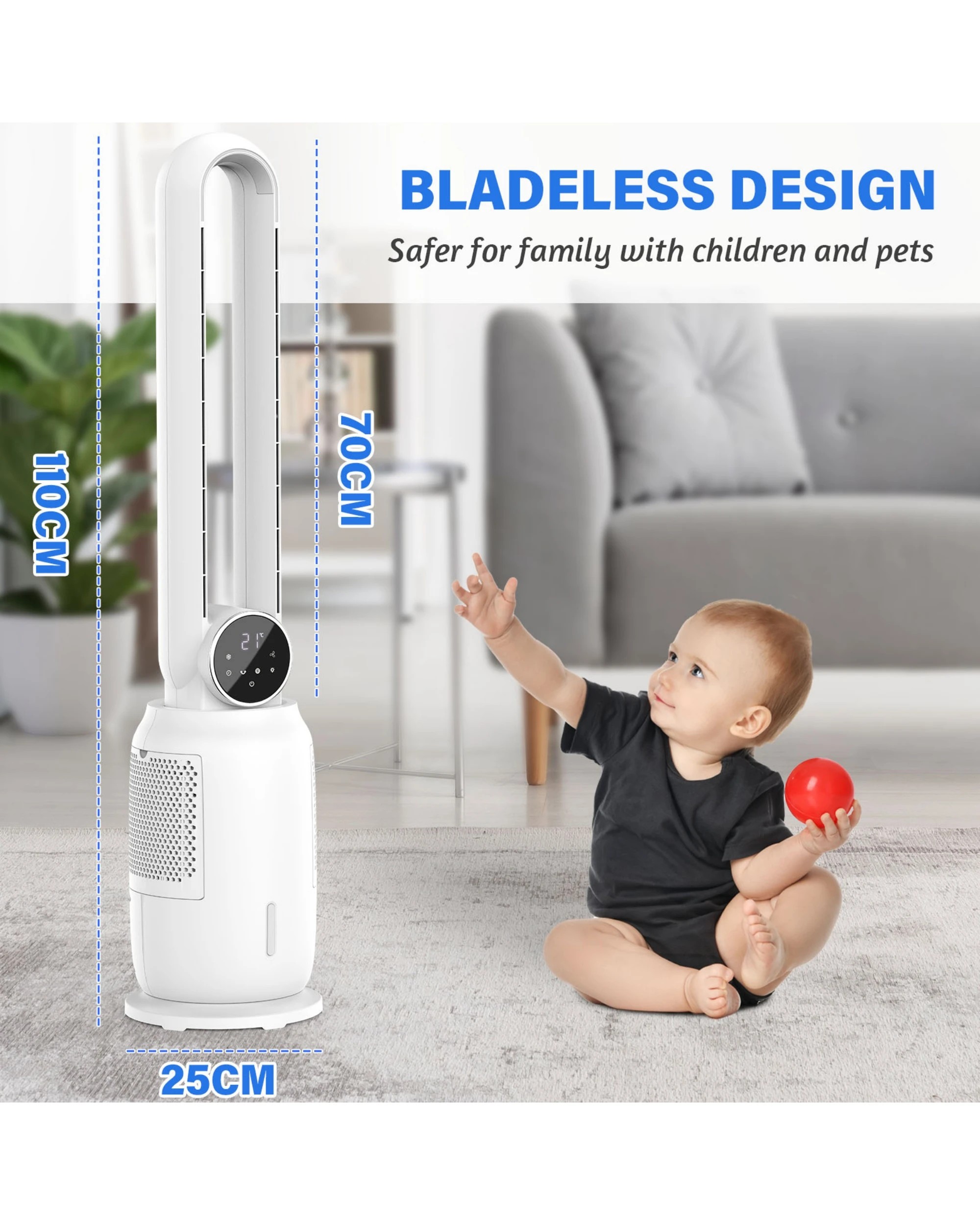 7 Advwin Bladeless Fan, 2.5l Evaporative Air Cooler With 3 Speeds, Remote Control, Night Light, Electric Purifying Fan, 7 of 7