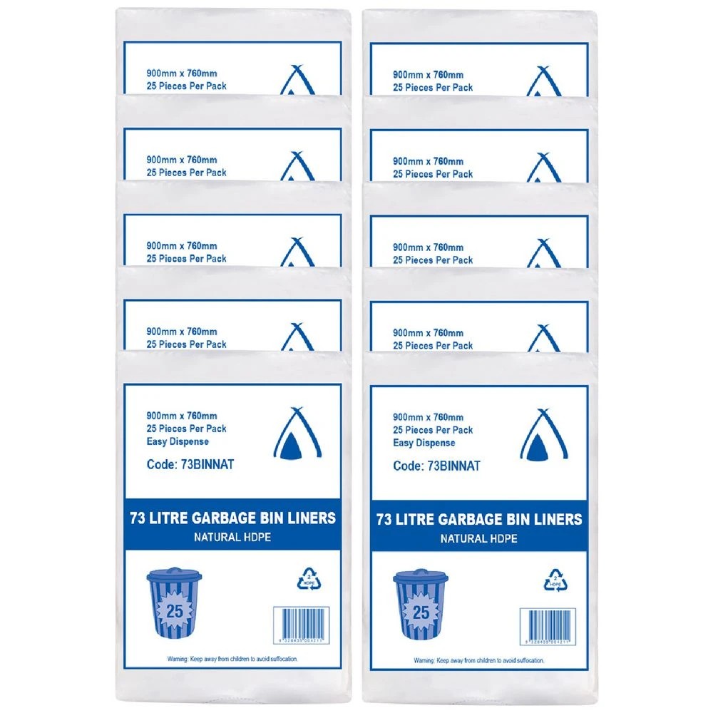 1 Tailored Packaging HDPE Bin Liners 73L x 250, 1 of 2