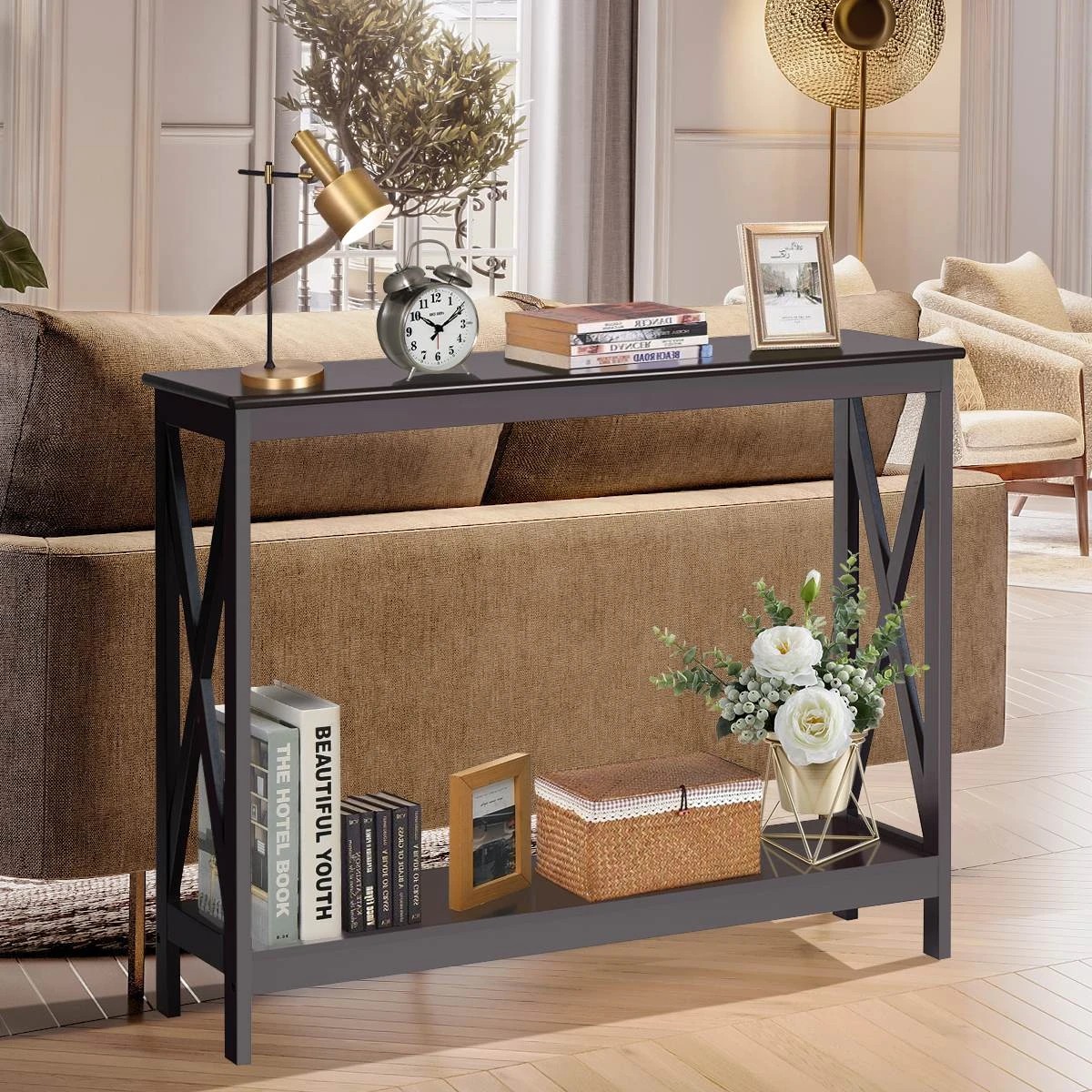 2 Costway 2-Tier Narrow Console Table w/Open Shelf Space-saving Entryway Table, 2 of 3