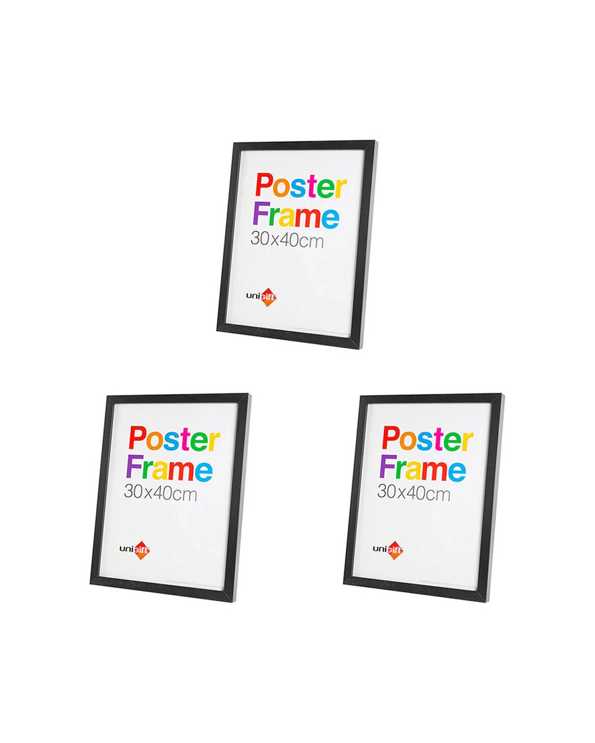 1 Unigift 3PK Wooden Glass Hanging Poster Picture Frame Home Decor 30x40cm - Black, 1 of 1