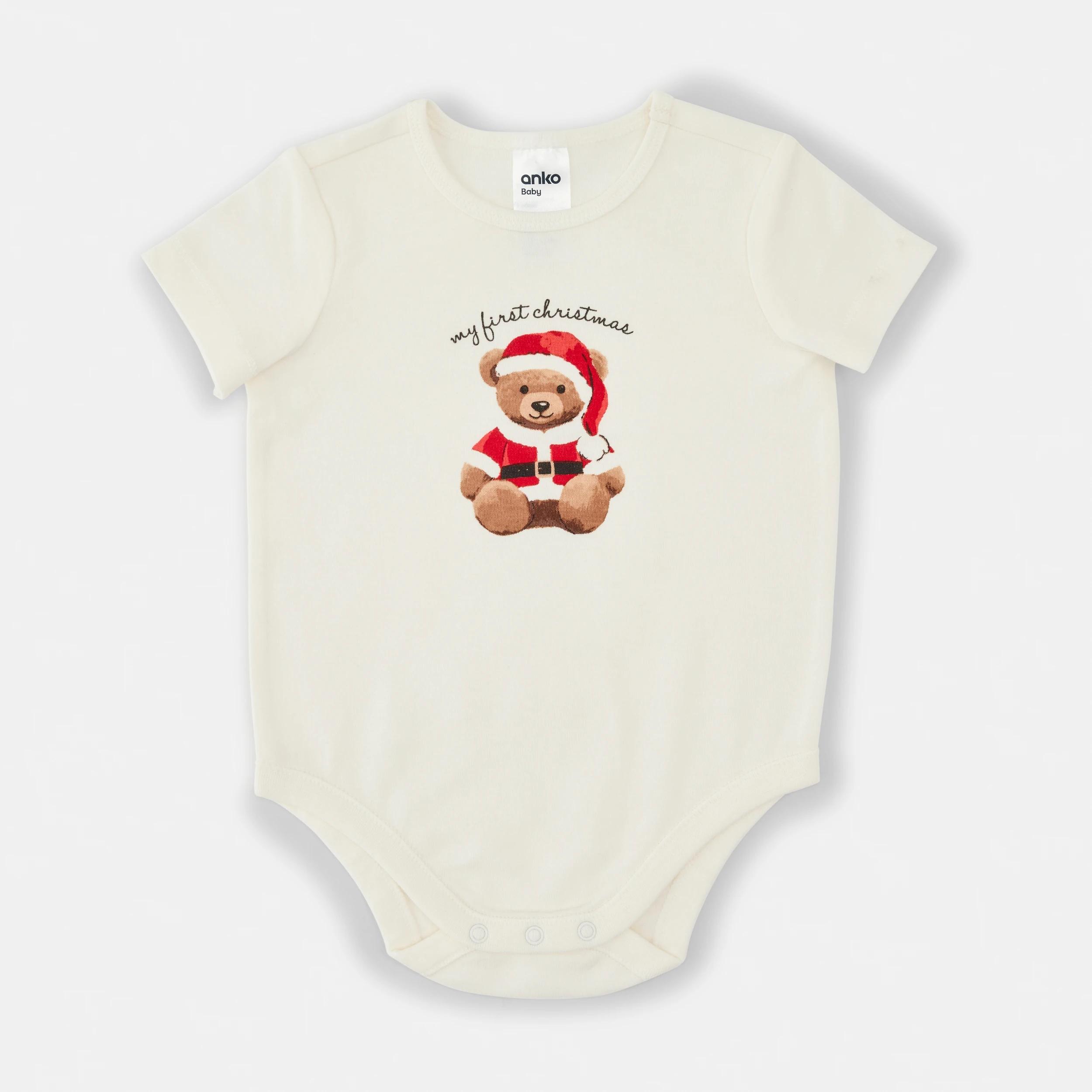 1 Christmas Short Sleeve Print Bodysuit FIRST XMAS BEAR, 1 of 3