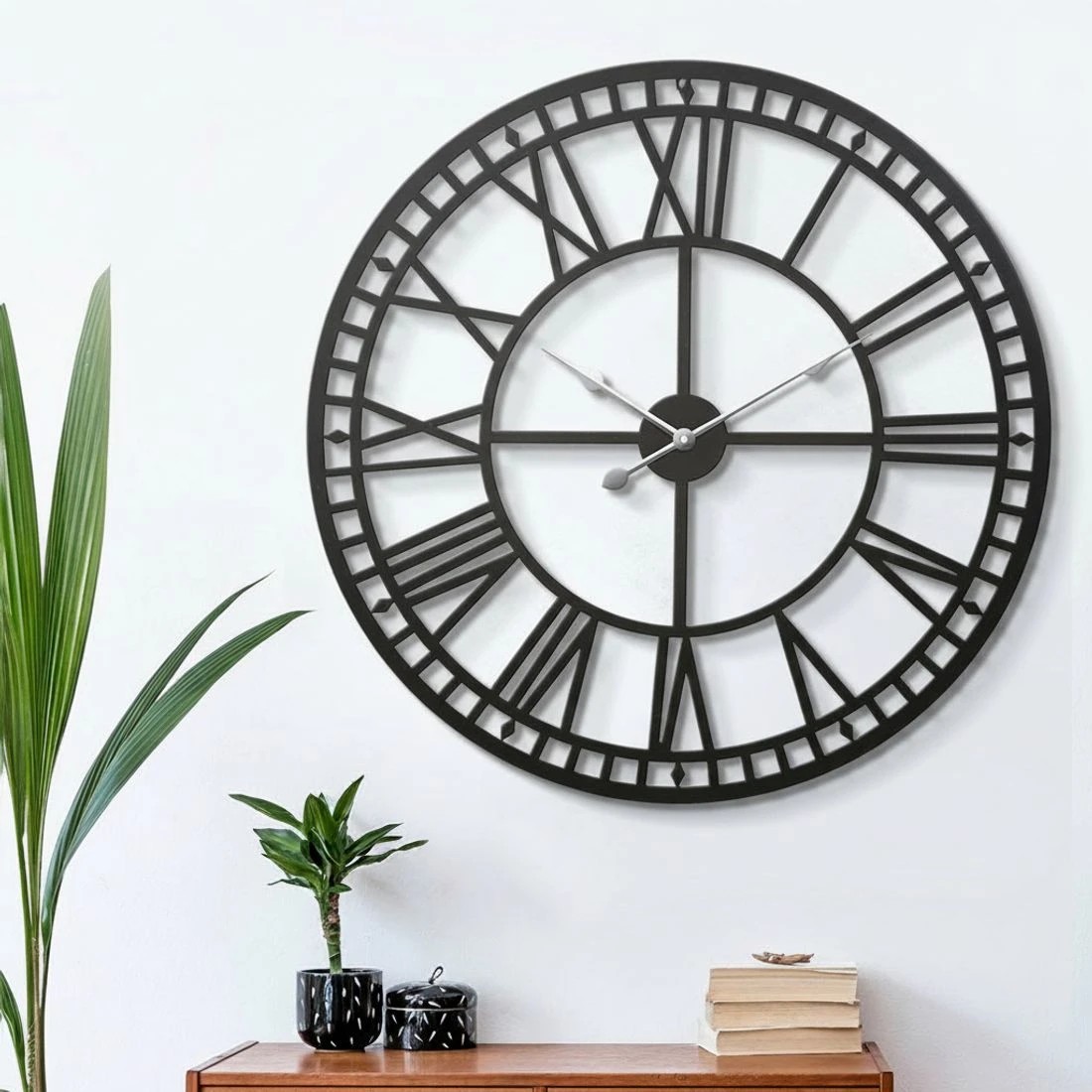 6 Artiss 60cm Wall Clock Large Roman Numerals Metal - Black, 6 of 6