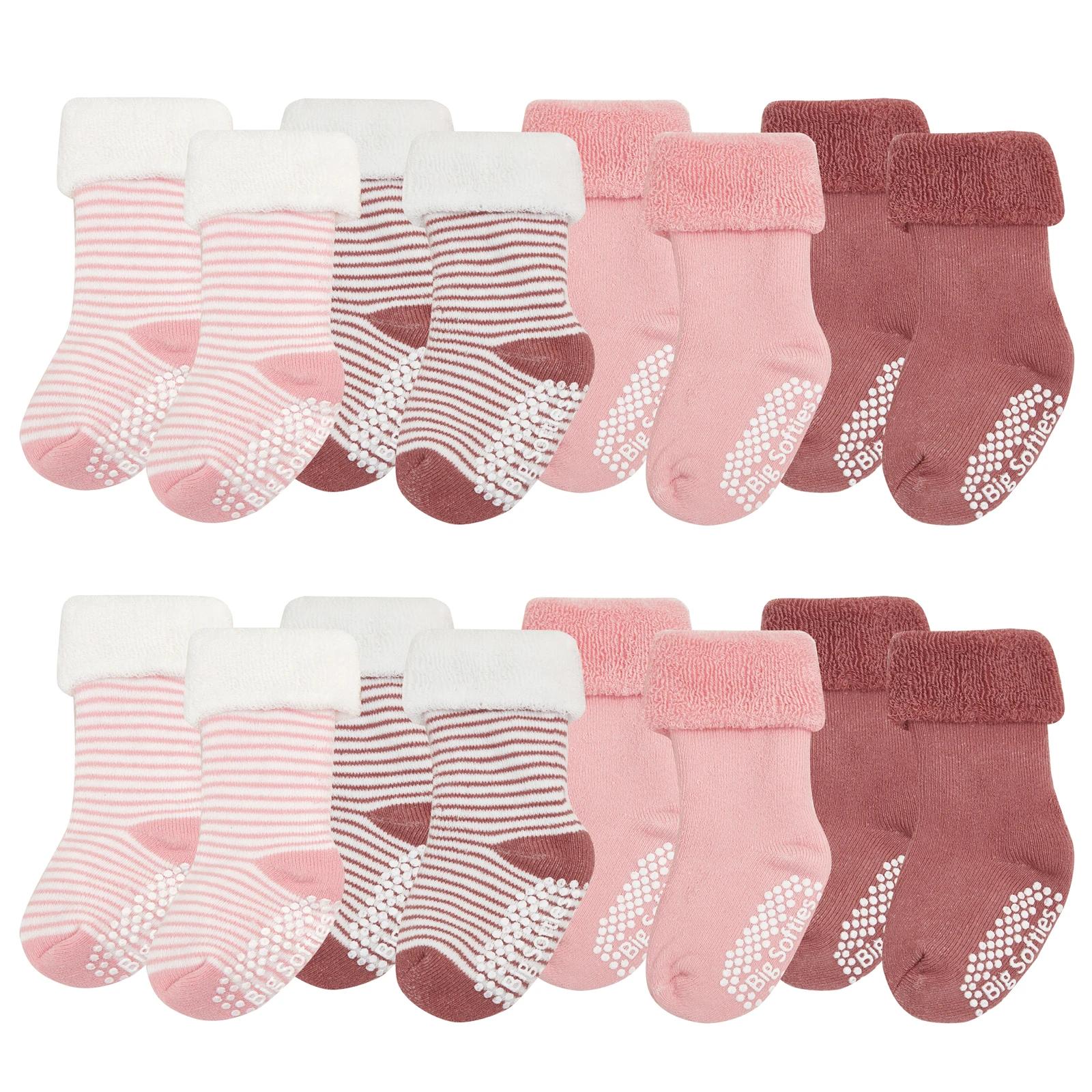 1 Big Softies 8-Pack Anti-Slip Terry Socks Girl 6-12M PINK, 1 of 4