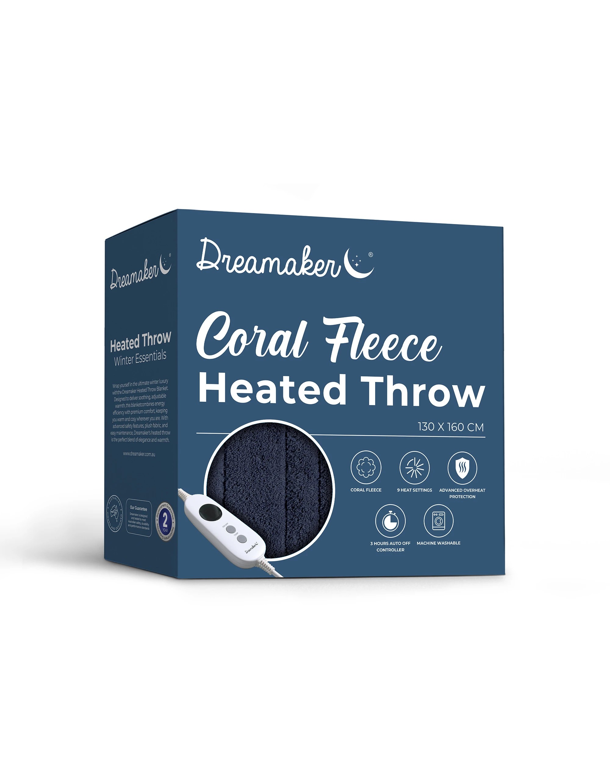 7 Dreamaker Kingston Coral Fleece Electric Heated Throw Blanket 130x160cm - Midnight Blue, 7 of 7