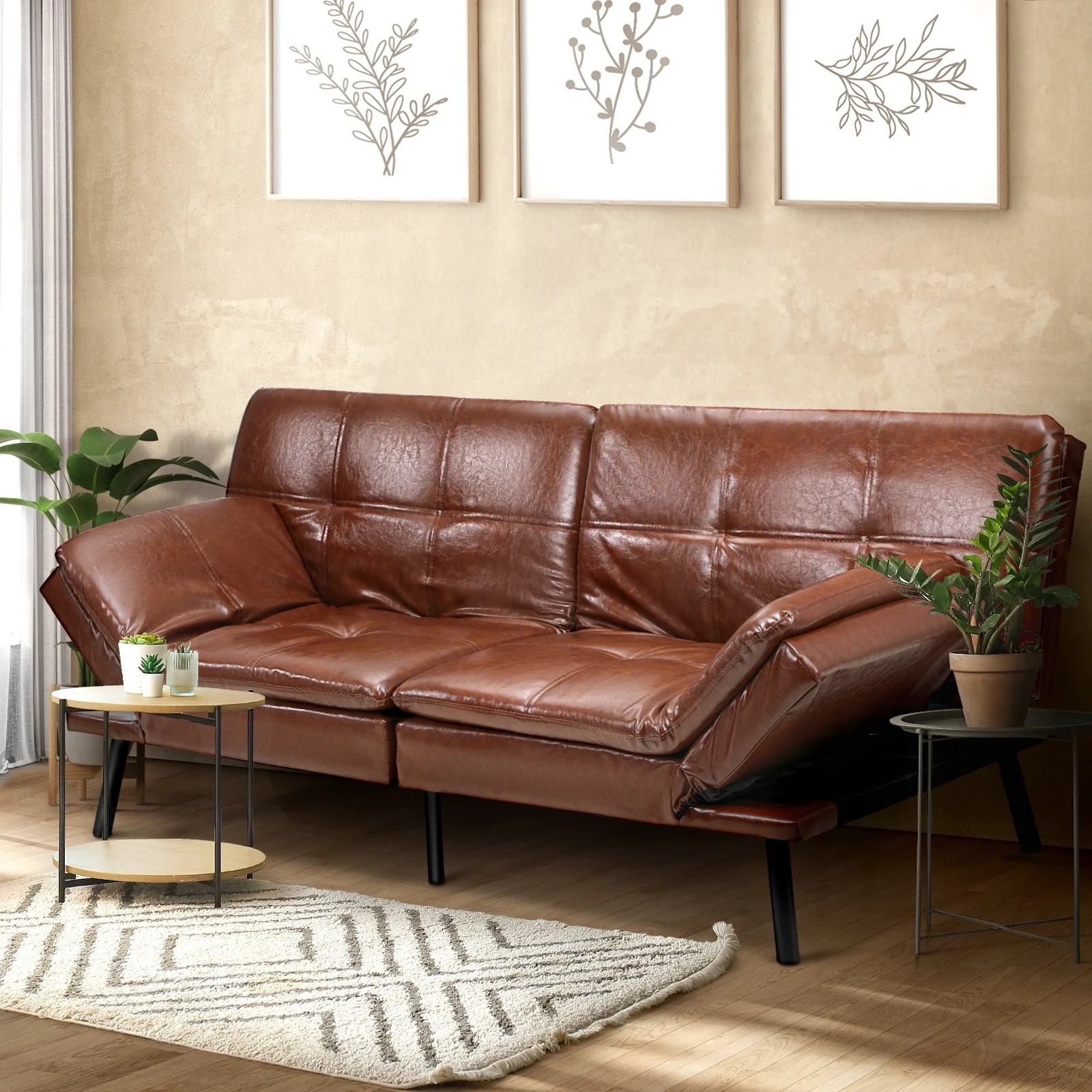 2 Oikiture Sofa Bed Futon Recliner Lounge Couch Convertible Leather 3-seater
 - Brown, 2 of 10