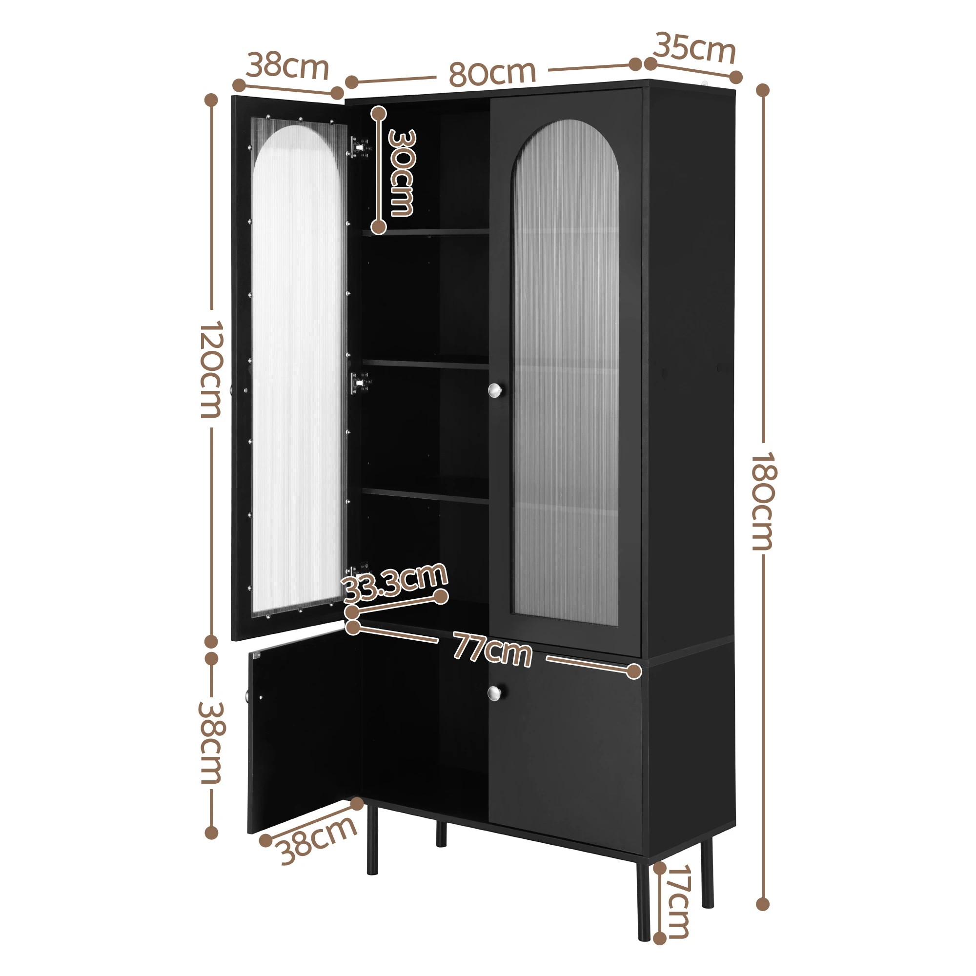 3 Artiss 2x Buffet Unit Cabinet Sideboard Pantry 180cm - Black, 3 of 8