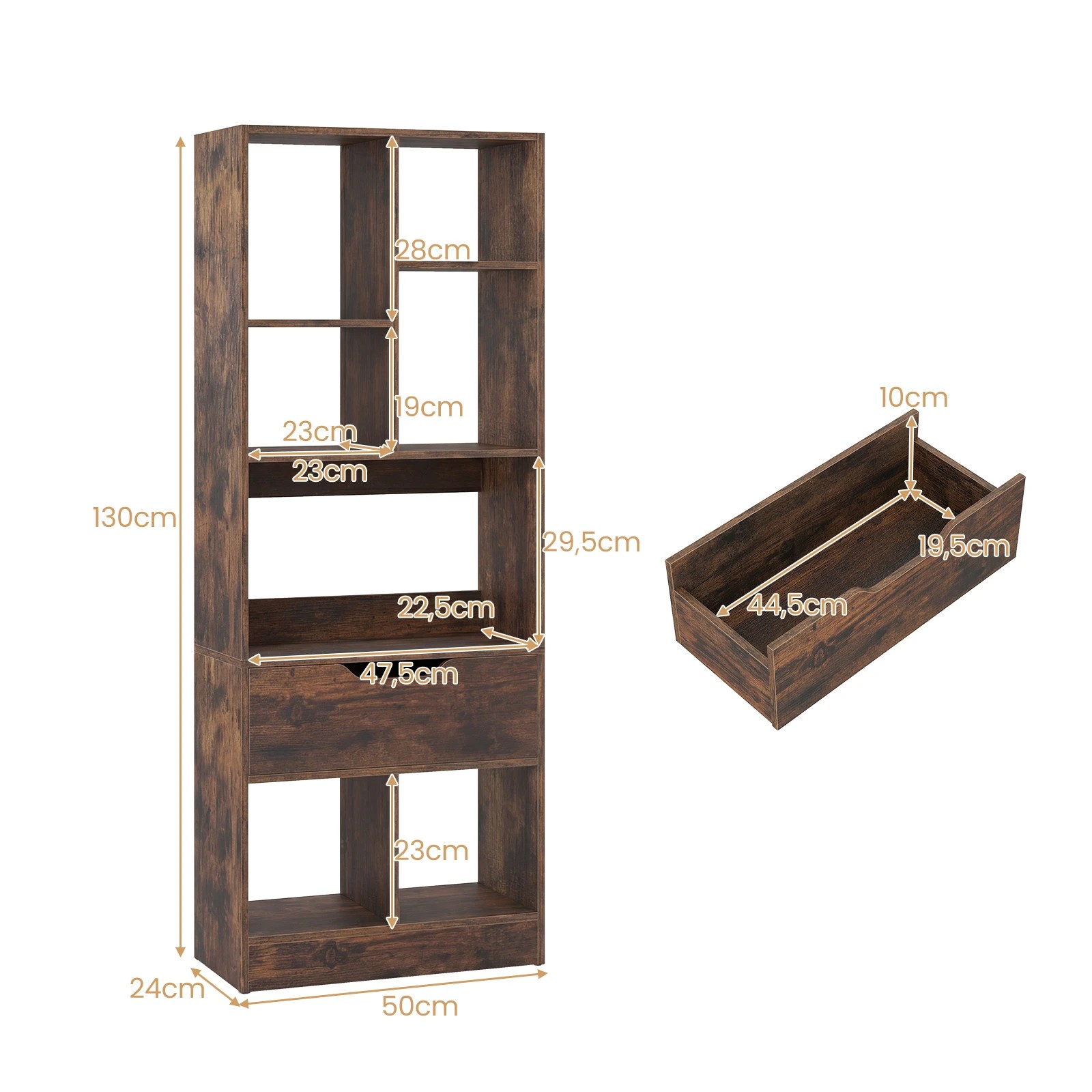 5 Costway 7 Cube Tall Bookshelf Bookcase w/Drawer Floor Display Rack Home Office - Brown, 5 of 5