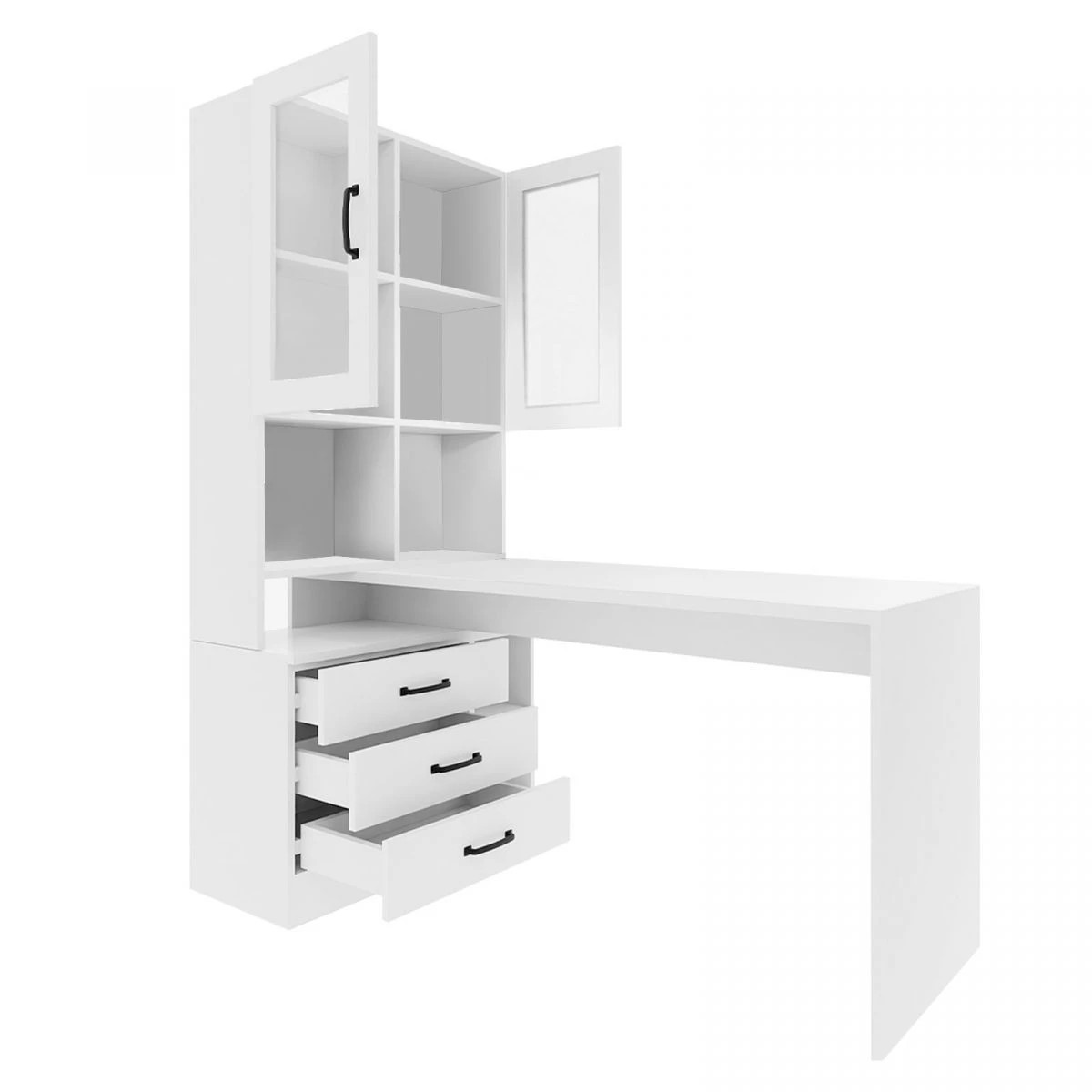 1 LUXSUITE Computer Desk Bookcase with Drawers White, 1 of 7