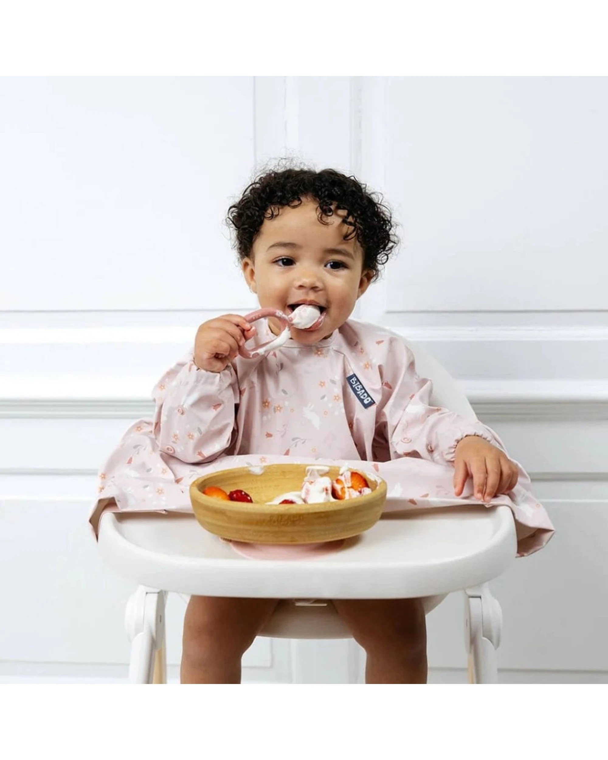 3 Bibado Long Sleeve Waterproof Baby Toddler Weaning Coverall Bib Botanical Bunnies - Pink, 3 of 3