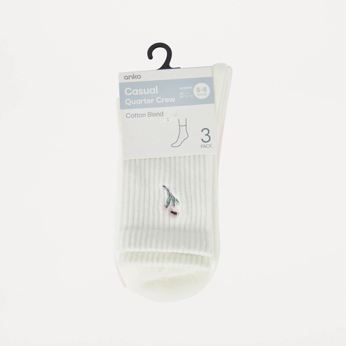 3 3 Pack Rib Quarter Crew Socks FLORAL BALLERINA PINK, 3 of 3