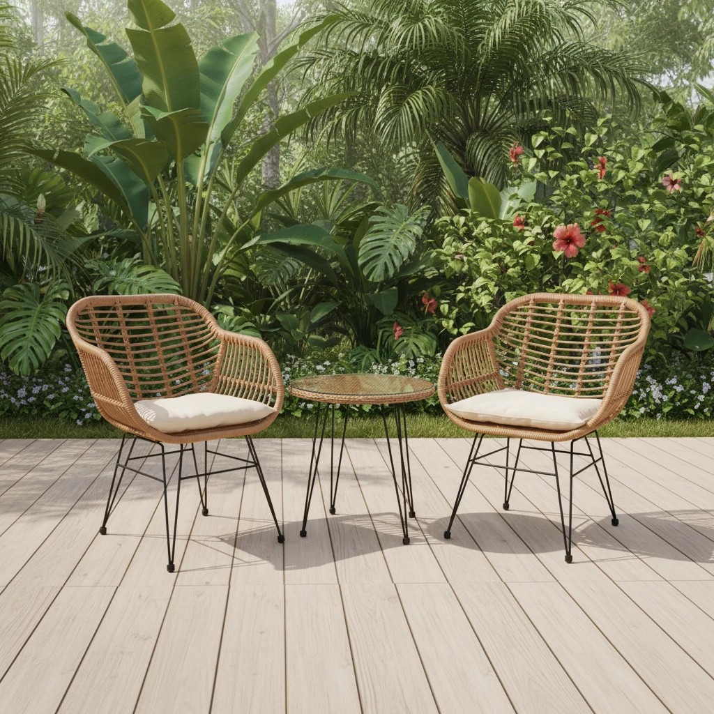 2 Elora 3pc Lounge Set Outdoor Furniture Rattan Wicker Chair Table Garden Patio Balcony, 2 of 10