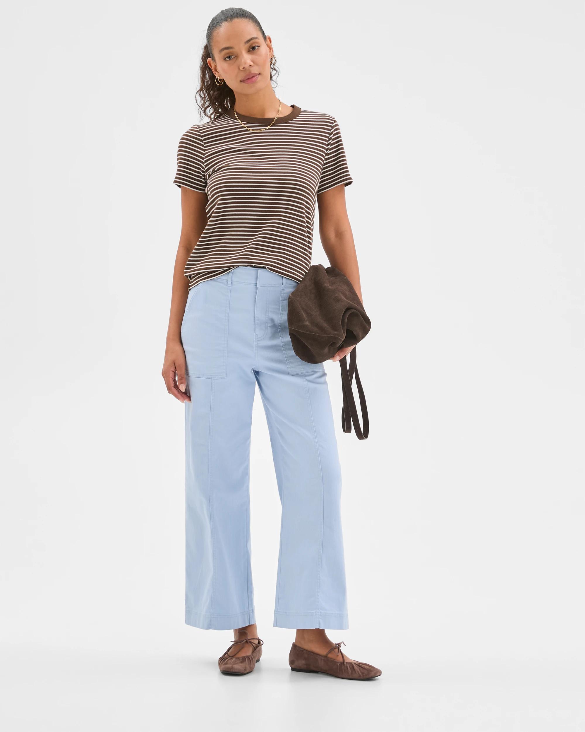 1 Target Woman Australian Cotton Blend Stretch Twill Wide Leg Pants SKY BLUE, 1 of 6