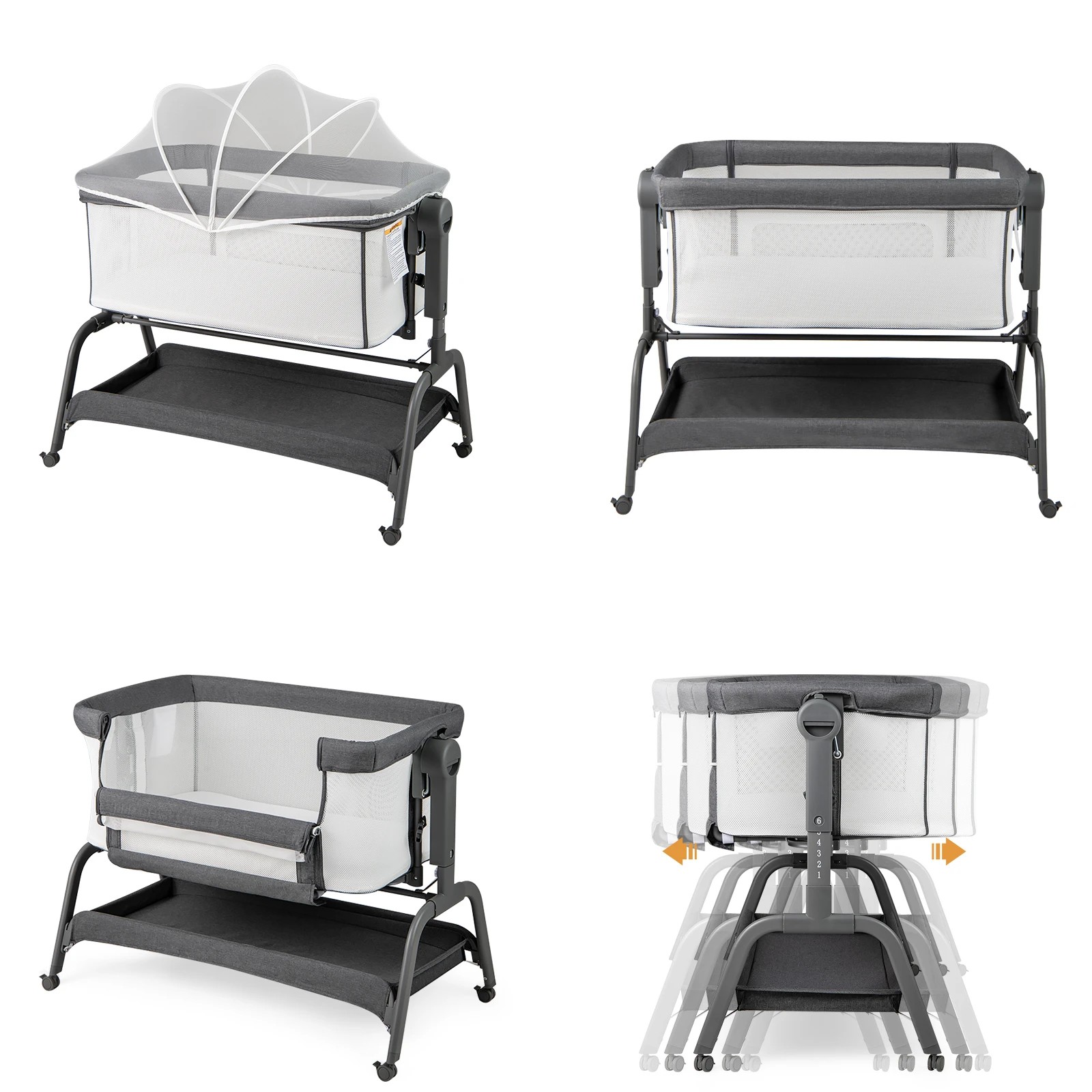 4 Costway 4-in-1 Baby Cot Bed Mobile Bedside Sleeper - Black, 4 of 6