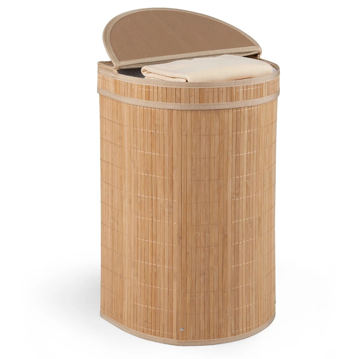 5 Costway 60L Bamboo Laundry Hamper w/Zippered Lid Clothes Hamper - Natural, 5 of 6