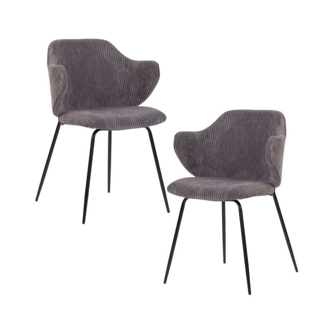 1 BR Home Set of 2 Dining Chairs with Corduroy Cord Fabric in Dark Grey Lincoln, 1 of 7