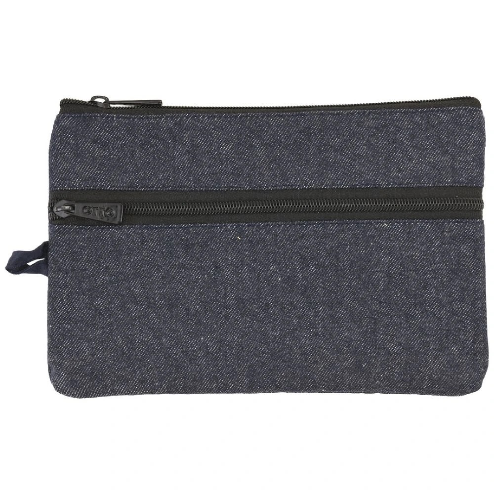 1 Otto Cotton Twin Zip Pencil Case Denim Blue, 1 of 4