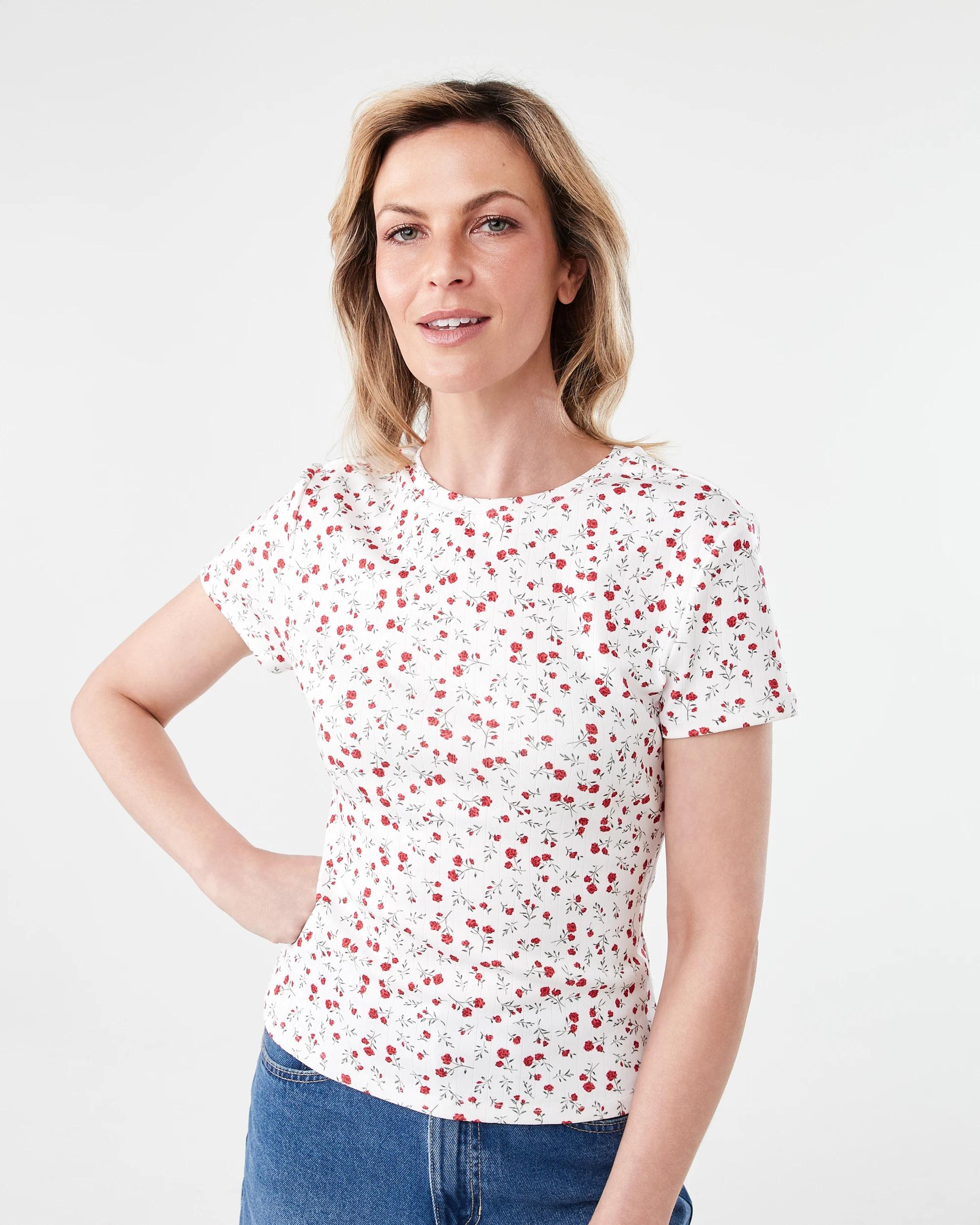 1 Short Sleeve Pointelle Printed T-shirt Litt Rose, 1 of 6