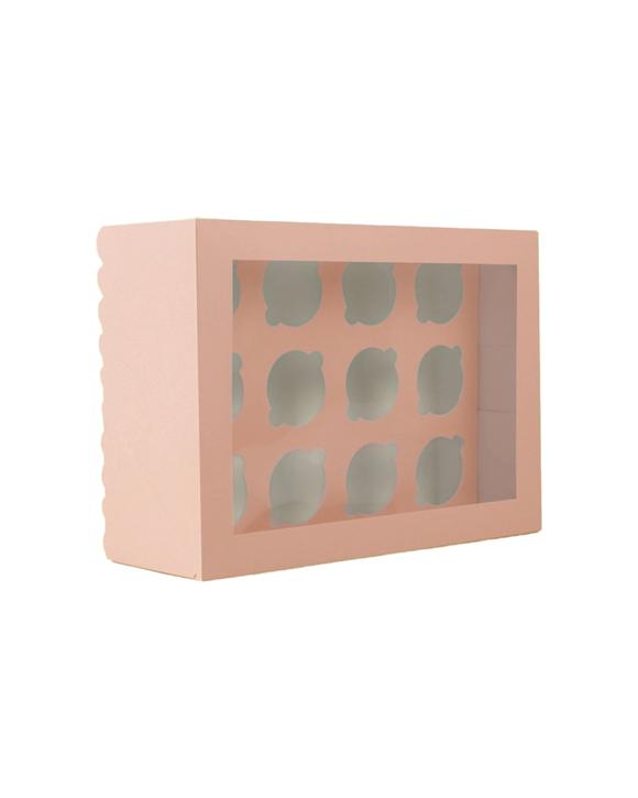 Bake Group Papyrus Scalloped Tall Cupcake Storage Box 12 Hold Pastel - Pink